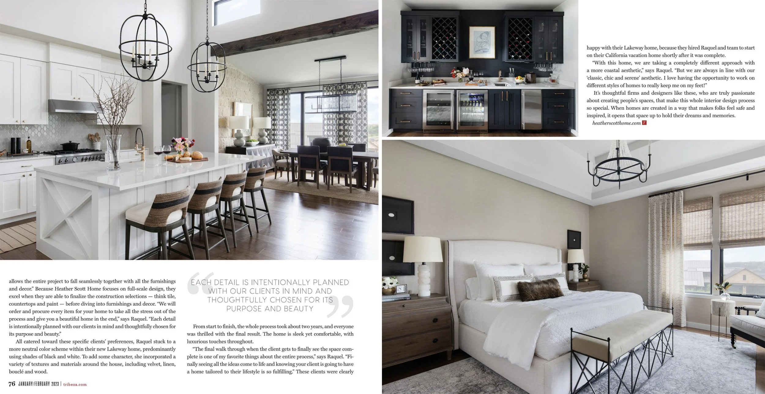 Tribeza Interiors Magazine tearsheet featuring Austin, Texas home by Heather Scott Home & Design, photography by Avery Nicole Photography