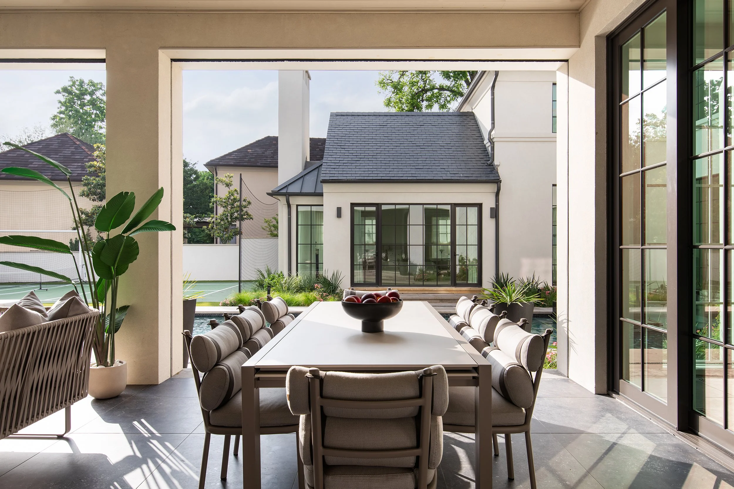Highland Park home back exterior interior design by Emma Corner Interiors, residential photography by Avery Nicole Photography and located in Highland Park in Dallas, Texas