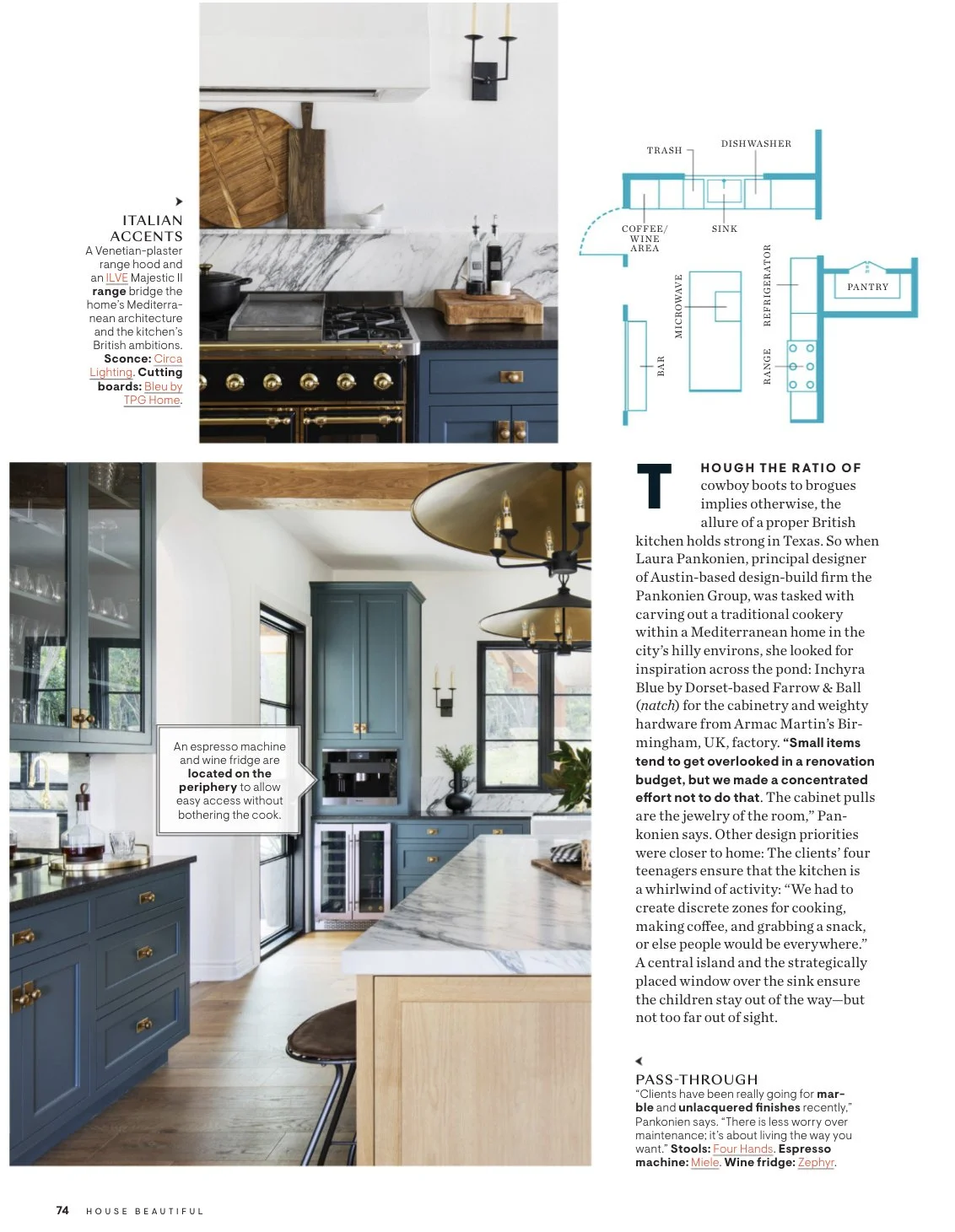 House Beautiful Magazine tearsheet featuring Austin, Texas home by The Pankonien Group, photography by Avery Nicole Photography