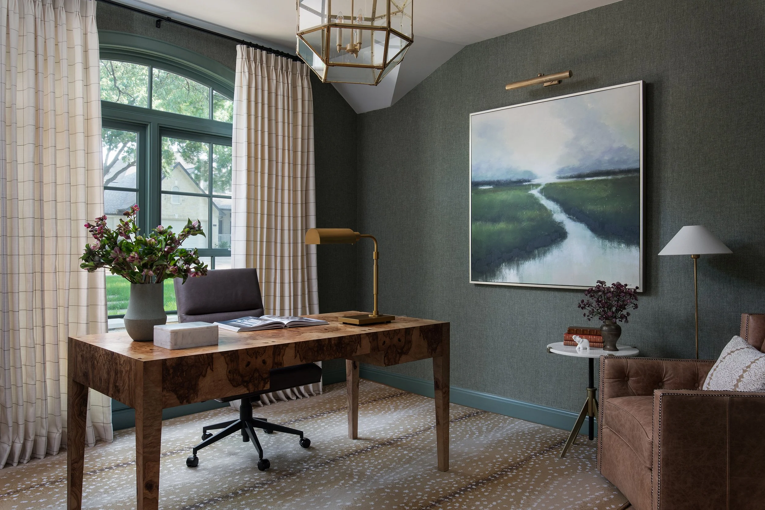Travis Country Home home office design by Heather Scott Home & Design, build by Drake Build and architecture by Architecture by George. Photography by Avery Nicole Photography and located in Austin, Texas