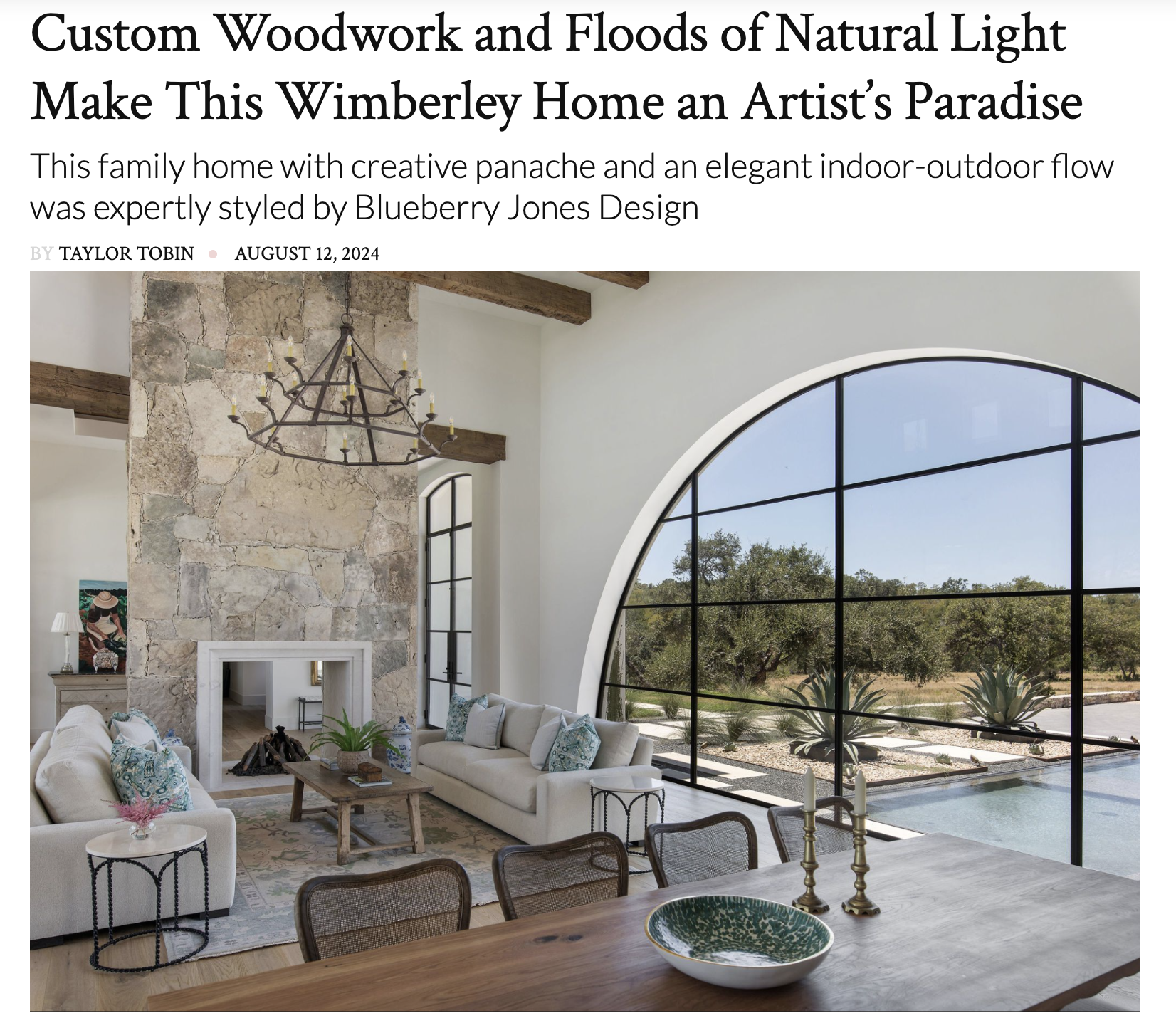Tribeza Magazine 2024 tearsheet featuring home by Blueberry jones Design, Dripping Springs, Texas, photography by Avery Nicole Photography