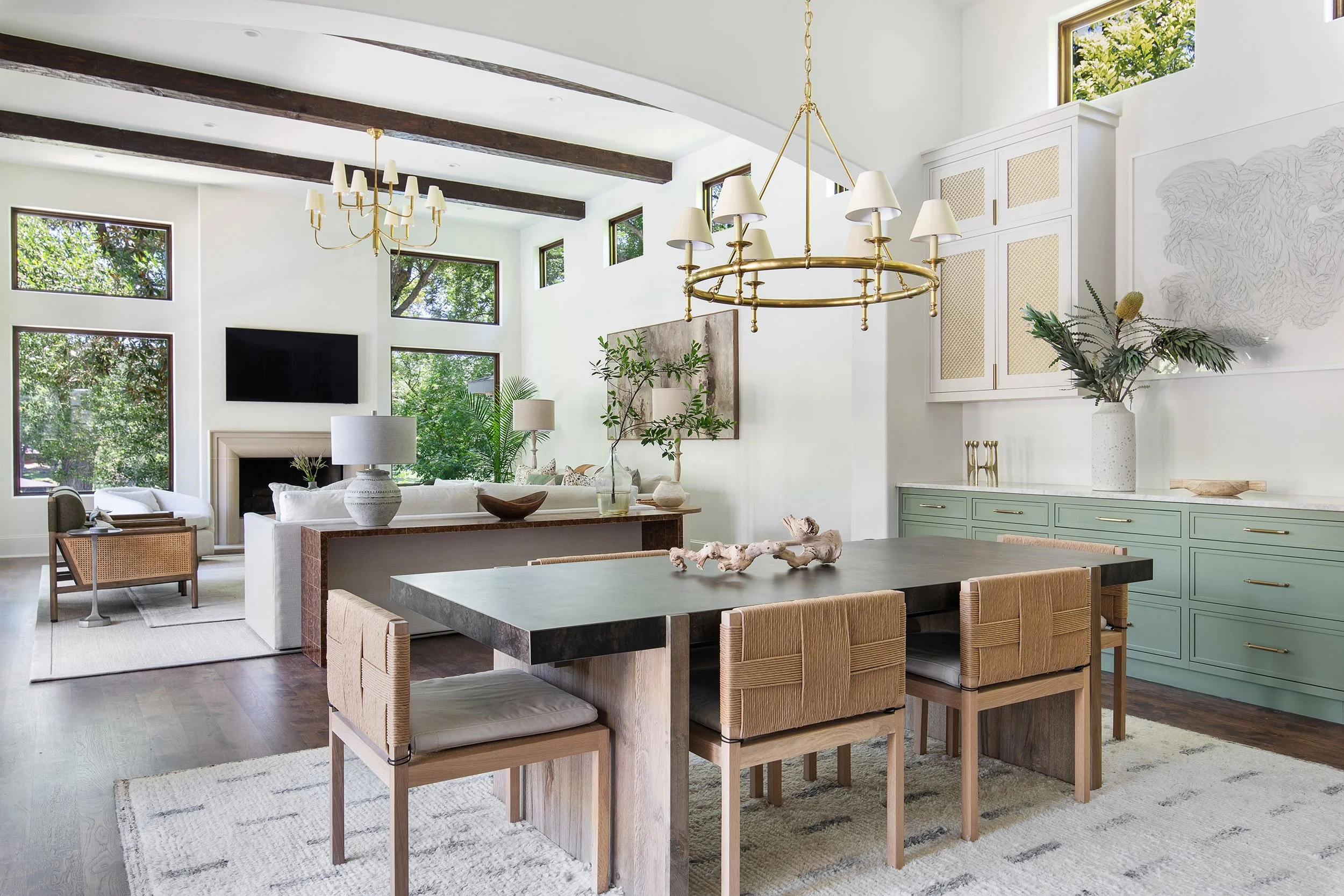 Dining and living room from the Bruton Springs project, designed by HouseMill Design, Austin Texas, photography by Avery Nicole Photography