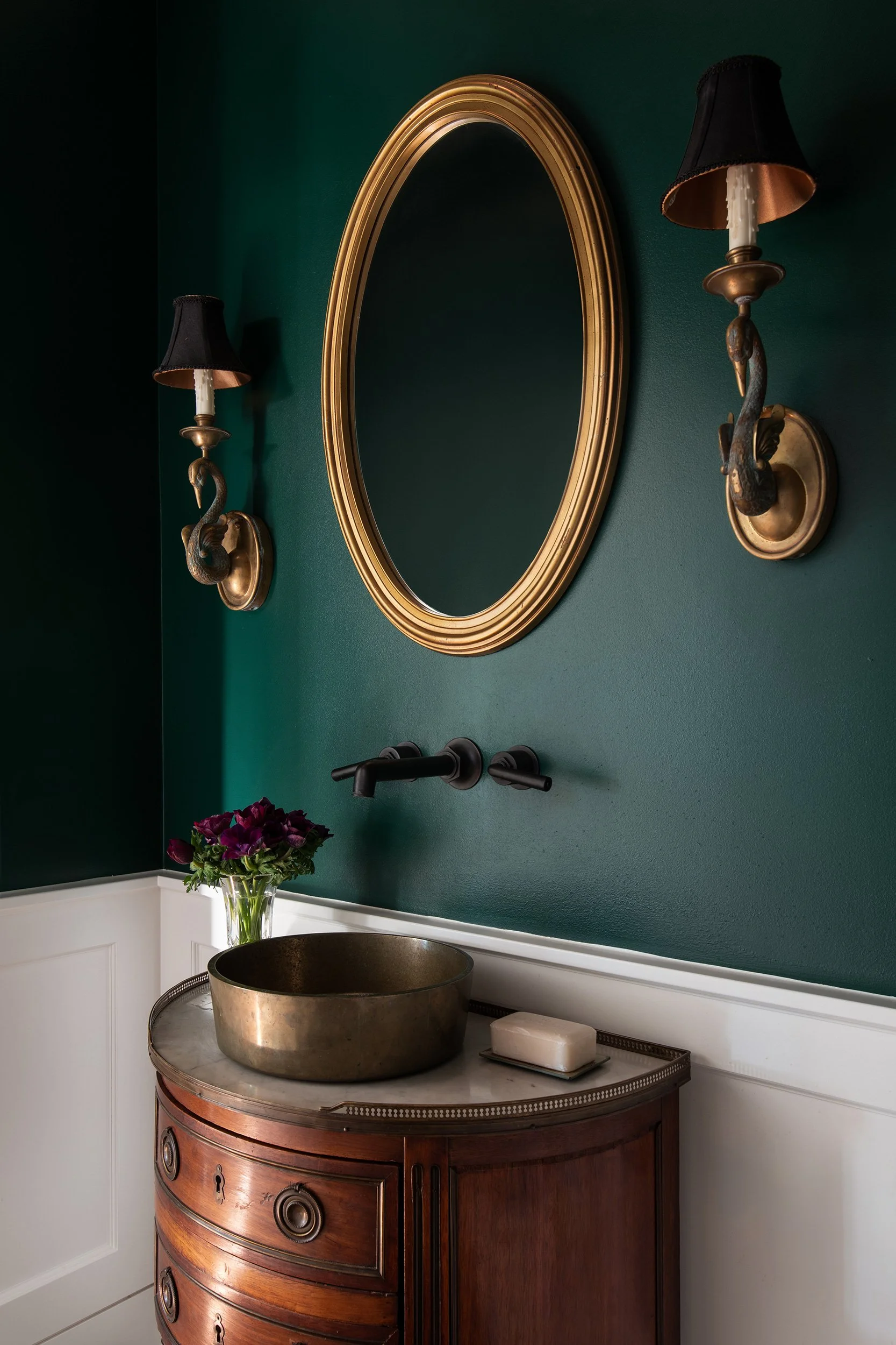 Old Enfield Estate powder bathroom by Grasso Gay Architects and built by Messer Design + Construction, residential photography by Avery Nicole Photography and located in Old Enfield Neighborhood in Austin, Texas