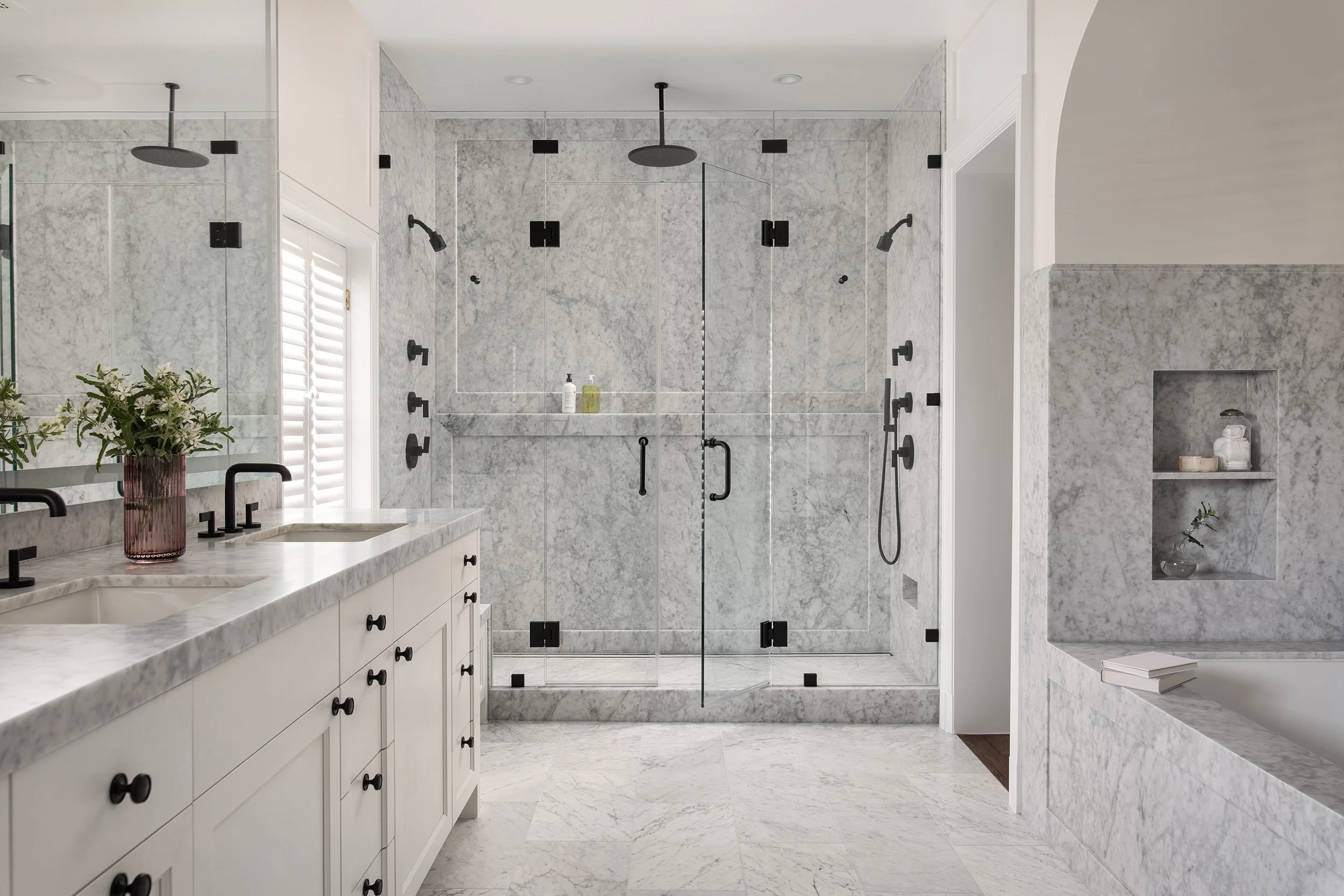 Old Enfield Estate primary bathroom by Grasso Gay Architects and built by Messer Design + Construction, residential photography by Avery Nicole Photography and located in Old Enfield Neighborhood in Austin, Texas