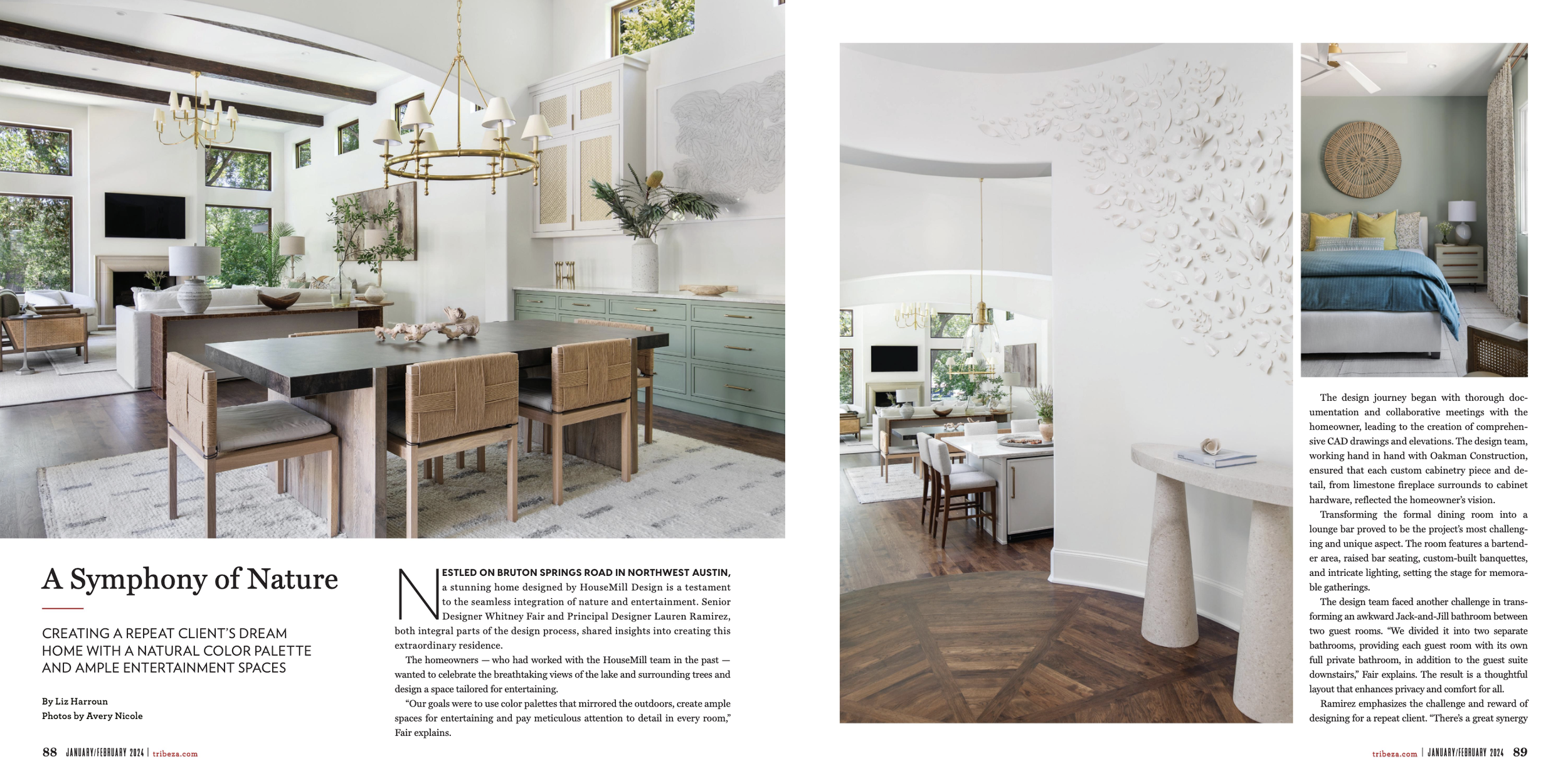 Tribeza Magazine 2024 tearsheet cover feature Lake Austin Home by HouseMill Design, photography by Avery Nicole Photography