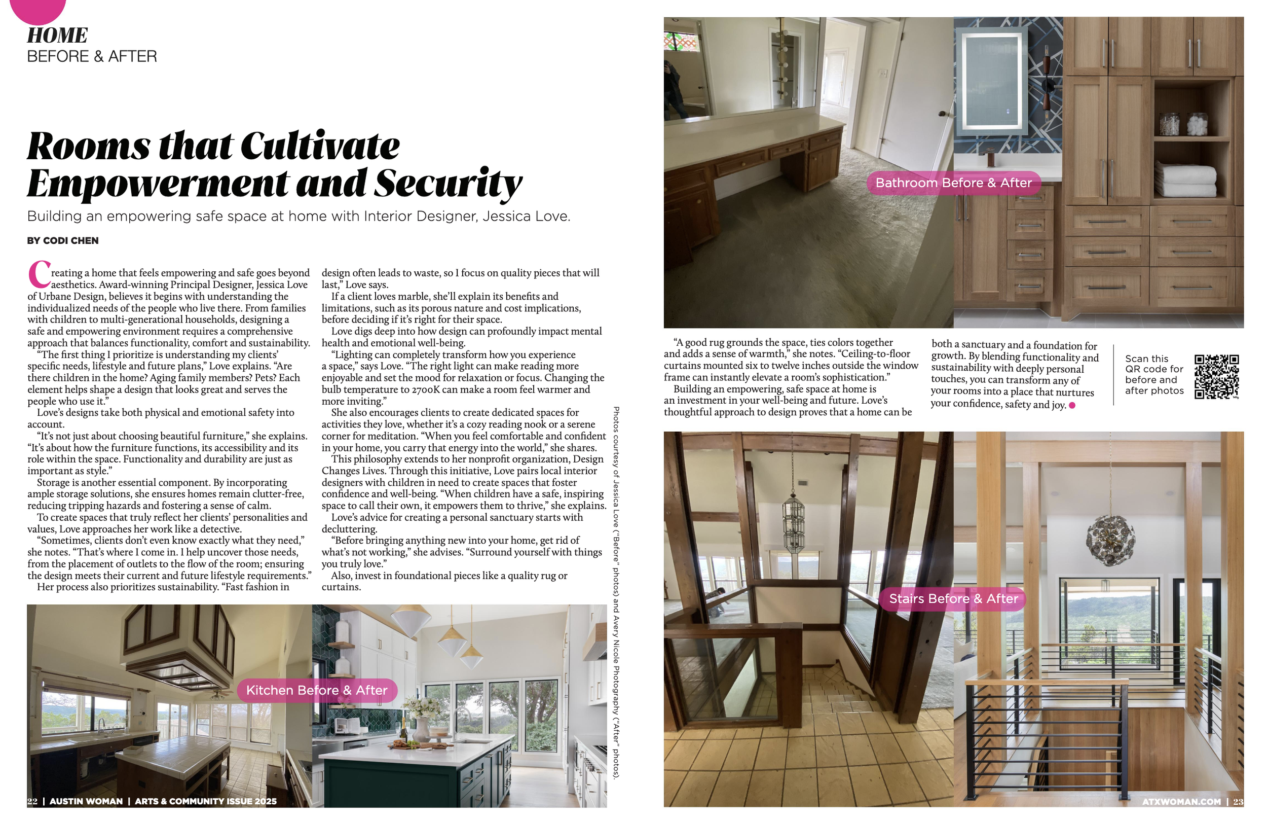 Austin Woman Magazine 2025 tearsheet featuring Austin, Texas home by Urbane Design, photography by Avery Nicole Photography
