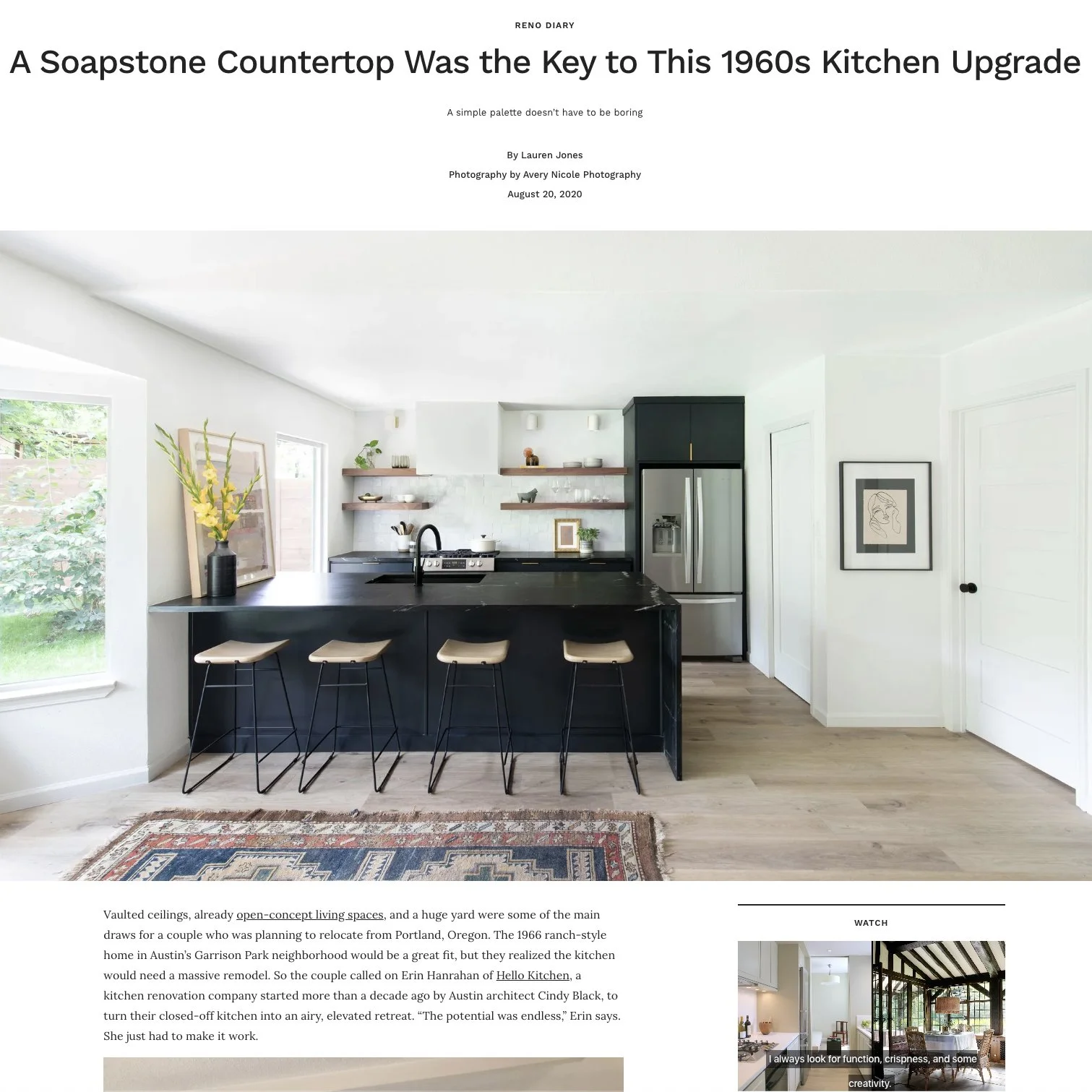 Architectural Digest Clever tearsheet 2020 featuring Austin, Texas kitchen by Hello Home, photography by Avery Nicole Photography