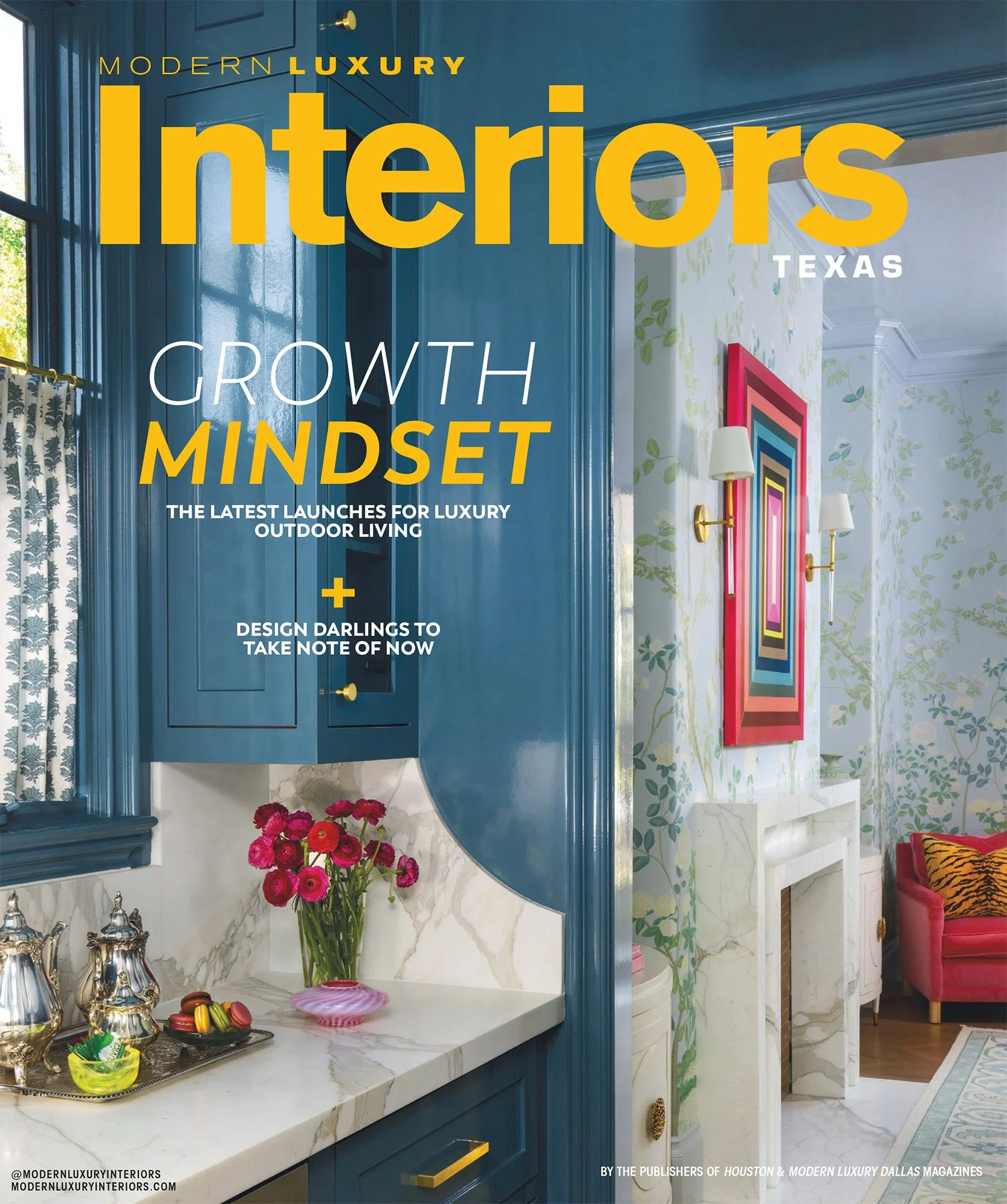Modern Luxury Interiors Magazine 2024 tearsheet featuring home by Blueberry jones Design, Dripping Springs, Texas, photography by Avery Nicole Photography