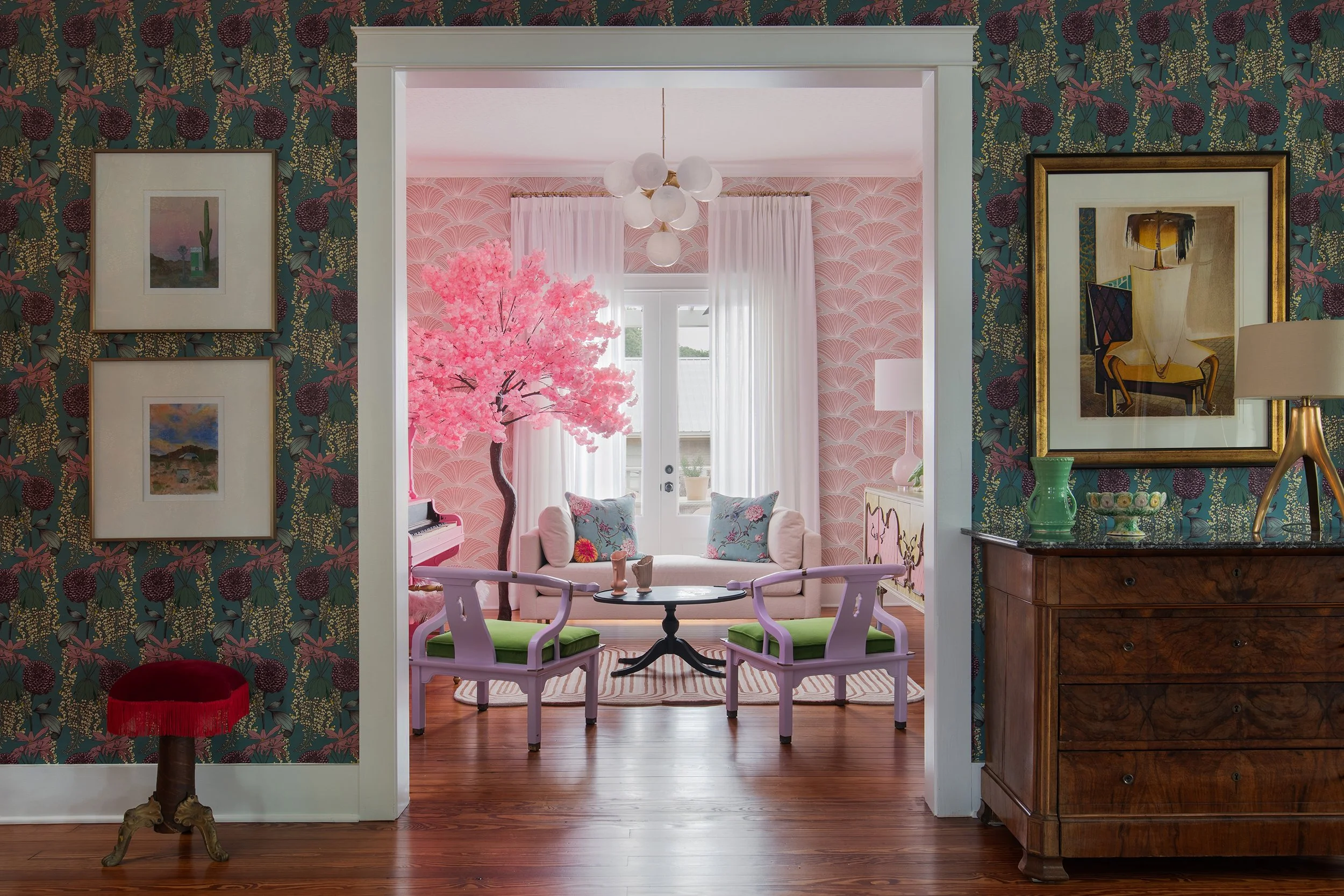 Olive Home champagne room and hallway design by Patrice Nichole Studio,  residential interior design photography by Avery Nicole Photography and located near Round Top in Smithville, Texas