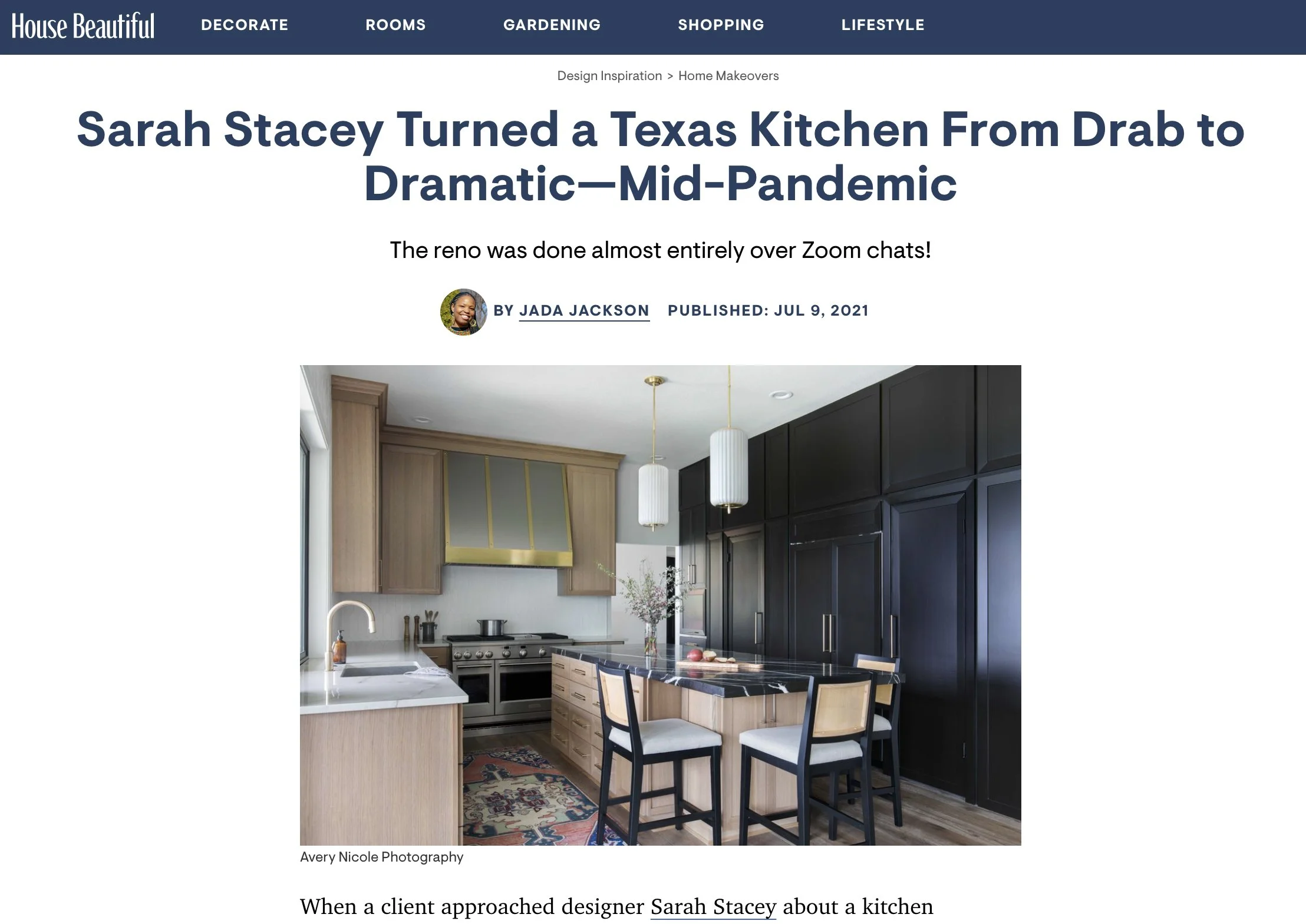 House Beautiful tearsheet 2021 featuring Austin, Texas home by Sarah Stacey Interior Design, photography by Avery Nicole Photography