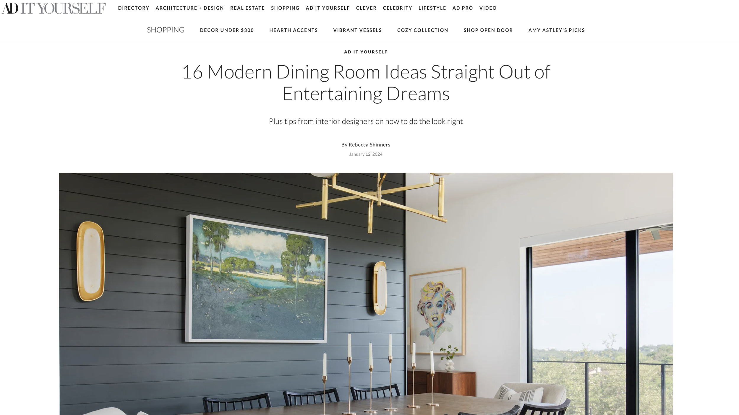 AD It Yourself Magazine 2024 tearsheet featuring dining room by Blueberry jones Design, Dripping Springs, Texas, photography by Avery Nicole Photography