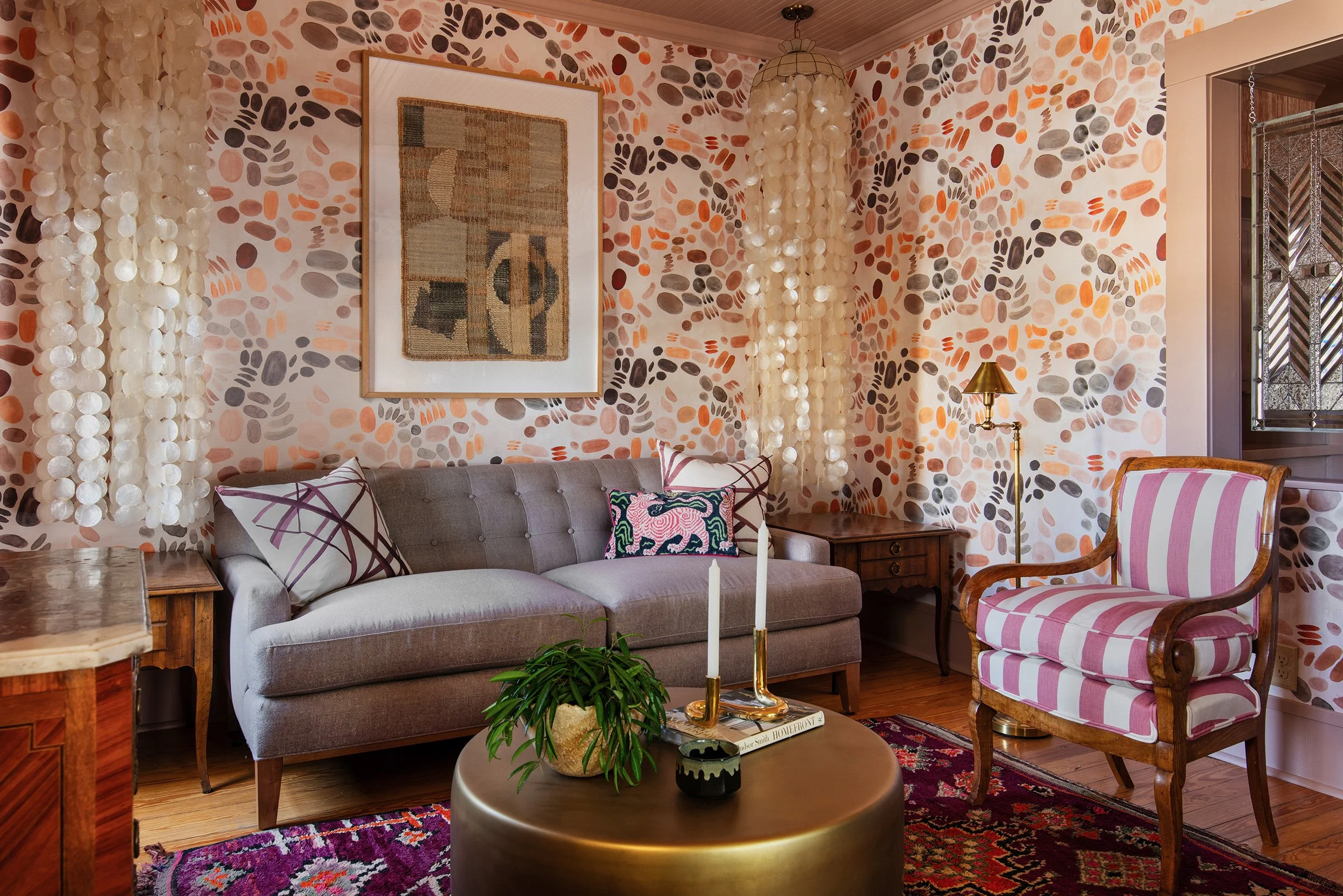 The Menagerie luxury boutique hotel the grace bungalow living room by Sarah Stacey Interior Design. Photography by Avery Nicole Photography and located in Fredericksburg, Texas
