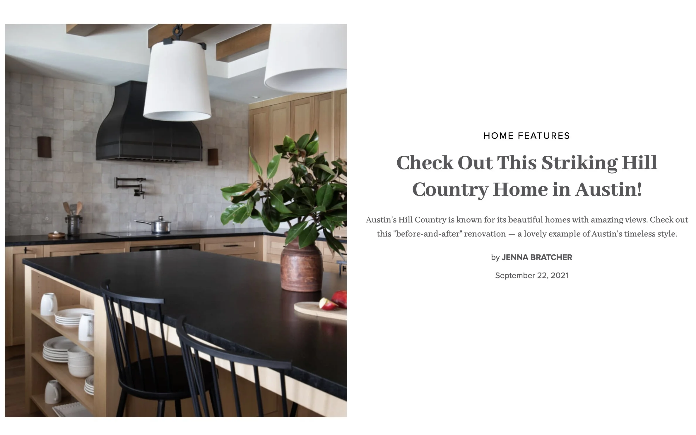 StyleBlueprint tearsheet 2021 featuring Austin, Texas kitchen by Sarah Stacey Interior Design, photography by Avery Nicole Photography
