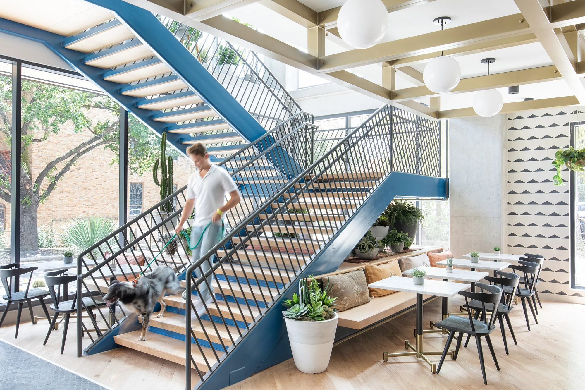 Stairs from the Moontower Student Housing designed by Chelsea Kloss with LV Collective, University of Texas at Austin, Austin Texas