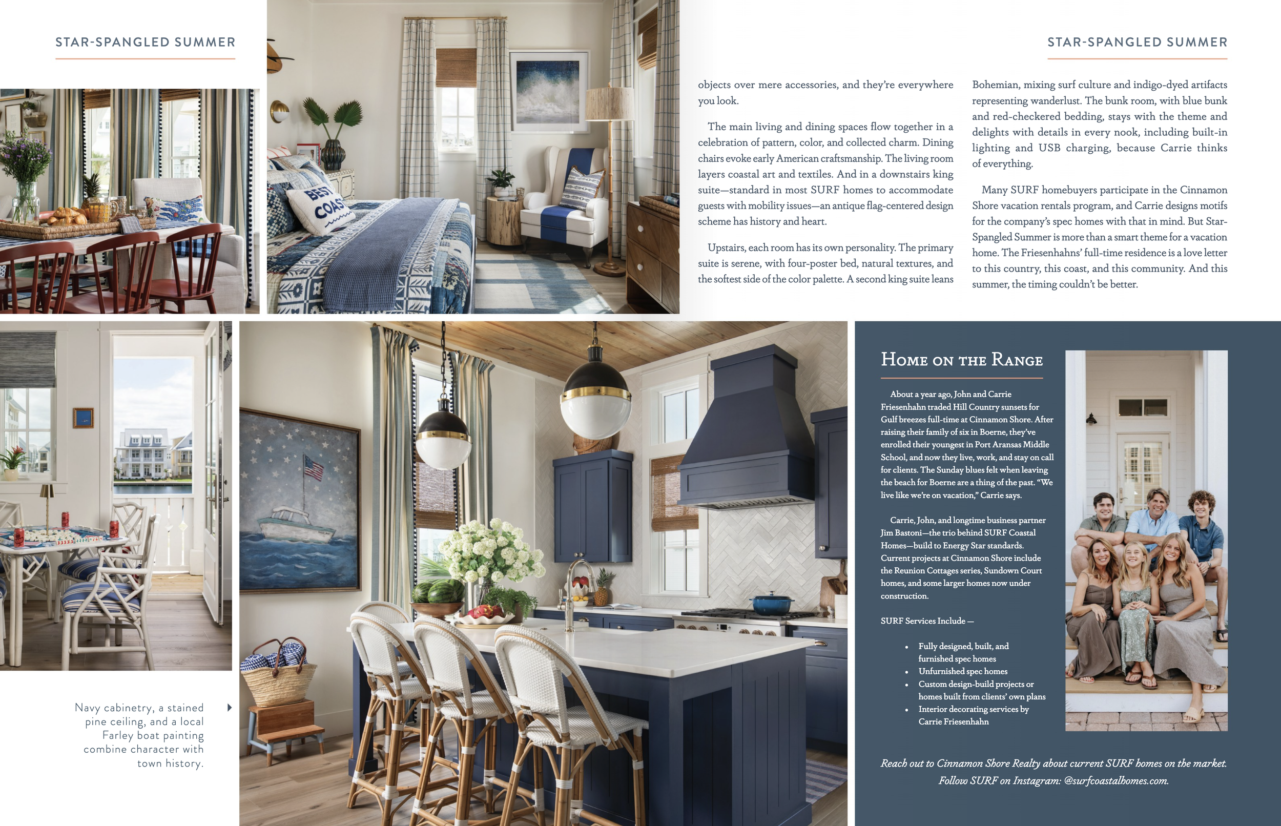 Cinnamon Shore tearsheet, Summer 2026, featuring Star Spangled Summer home by Surf Coastal Homes, Port Aransas, Texas, photography by Avery Nicole Photography