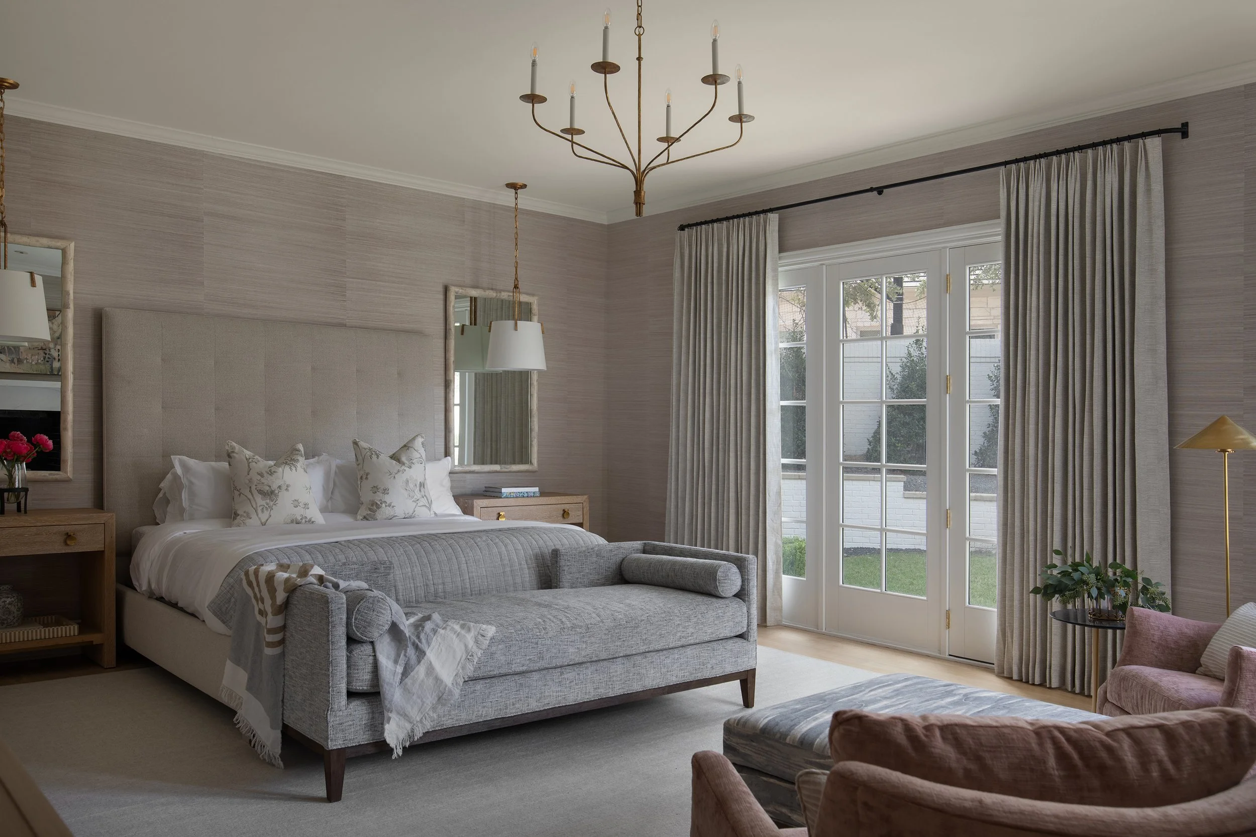Lake Austin estate primary bedroom interior design by The Pankonien Group, residential photography by Avery Nicole Photography and located Austin, TX
