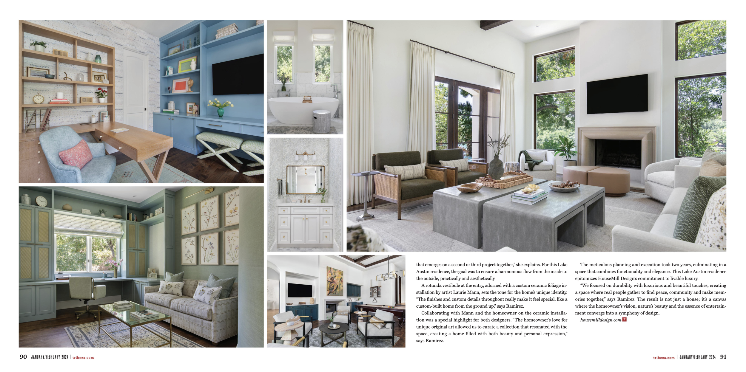 Tribeza Magazine 2024 tearsheet cover feature Lake Austin Home by HouseMill Design, photography by Avery Nicole Photography