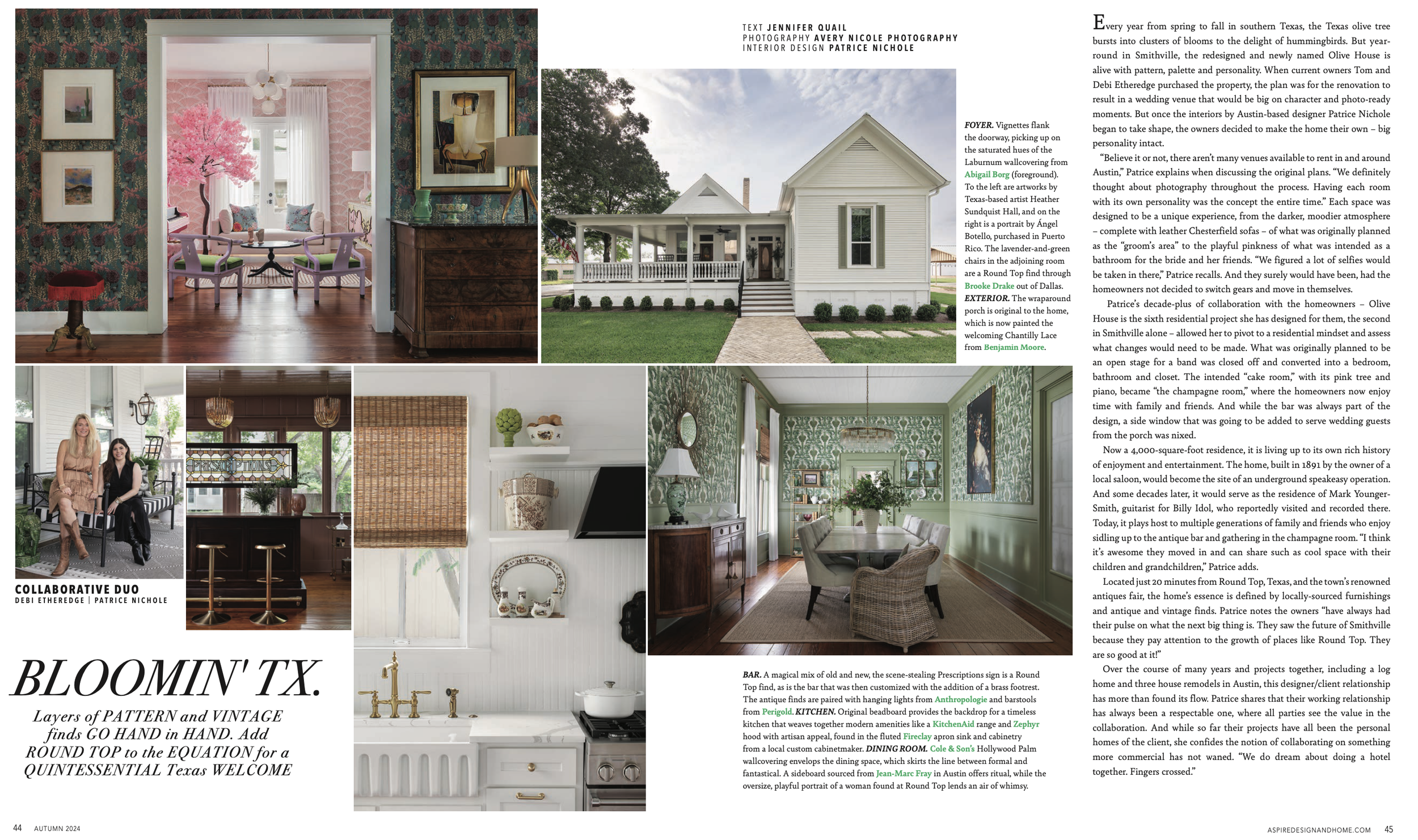 Aspire Design Home Magazine 2024 tearsheet featuring Round Top, Texas home by Patrice Nichole Studio, photography by Avery Nicole Photography