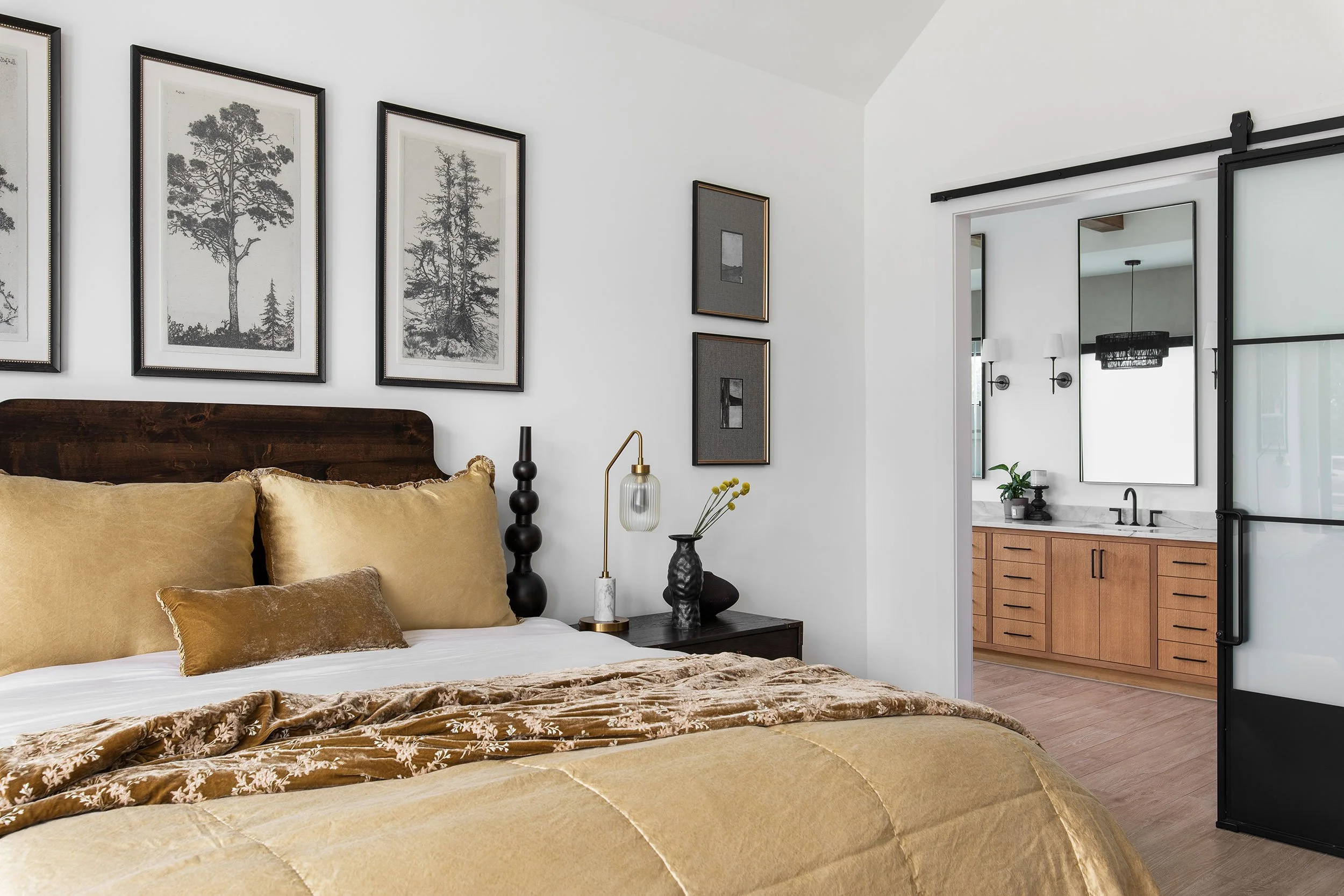 Primary bedroom from the Barton Creek New Construction project, designed by Urbane Design, Austin Texas, photography by Avery Nicole Photography