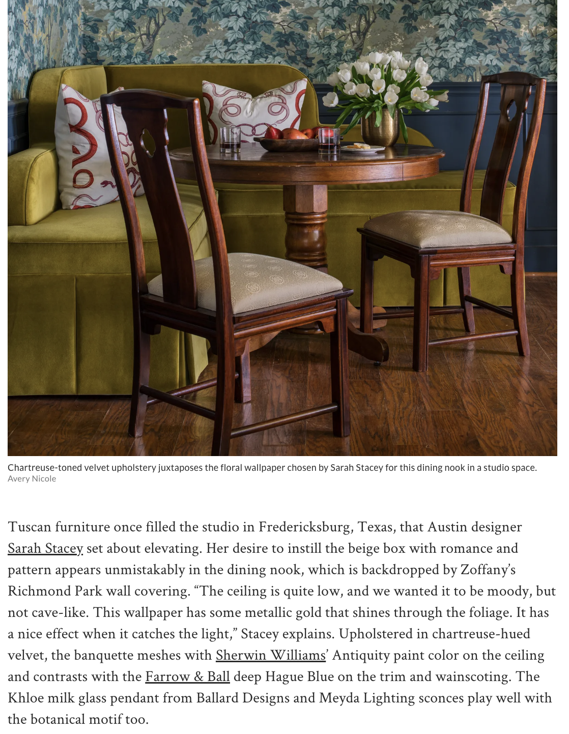 Architectural Digest Magazine tearsheet featuring The Menagerie by Sarah Stacey Interior Design, Fredericksburg, Texas, photography by Avery Nicole Photography