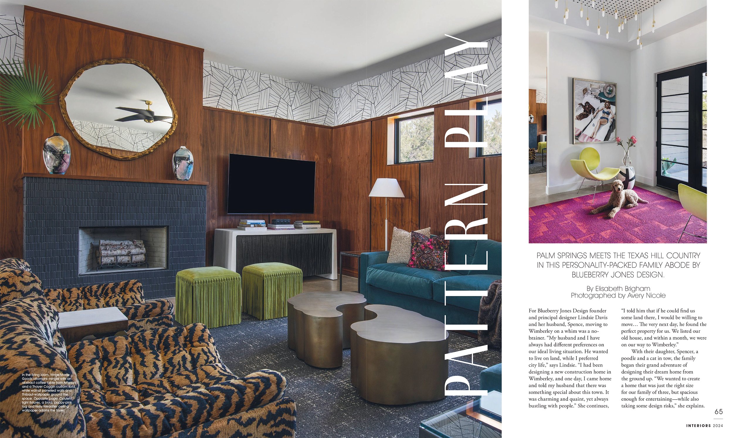 Modern Luxury Interiors Magazine 2024 tearsheet featuring home by Blueberry jones Design, Dripping Springs, Texas, photography by Avery Nicole Photography