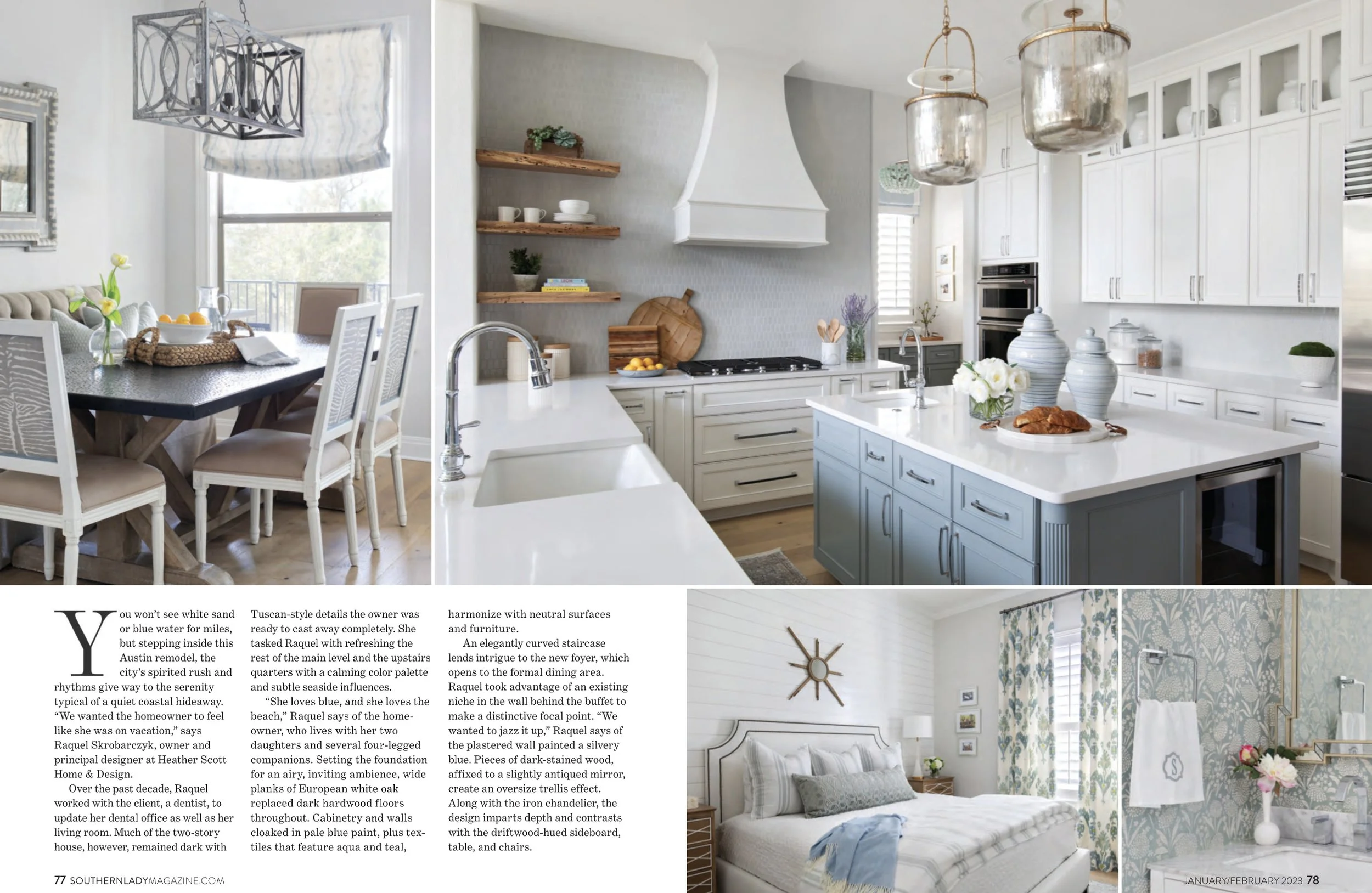 Southern Lady Magazine tearsheet 2023 featuring Austin, Texas home by Heather Scott Home & Design, photography by Avery Nicole Photography