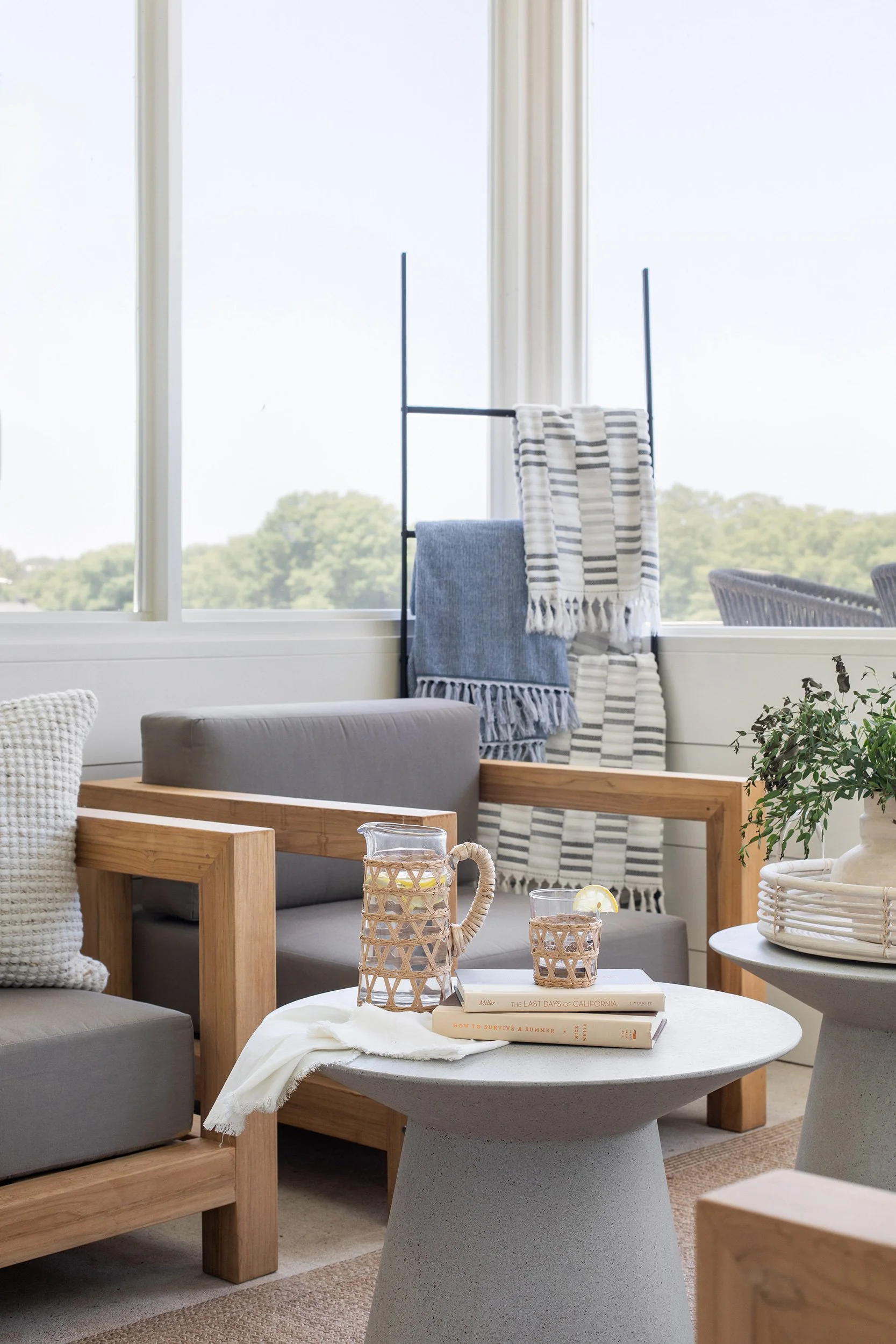 Seating area vignette from The Toad Inn boathouse, designed by The Pankonien Group, Lake Austin, Austin Texas, photography by Avery Nicole Photography