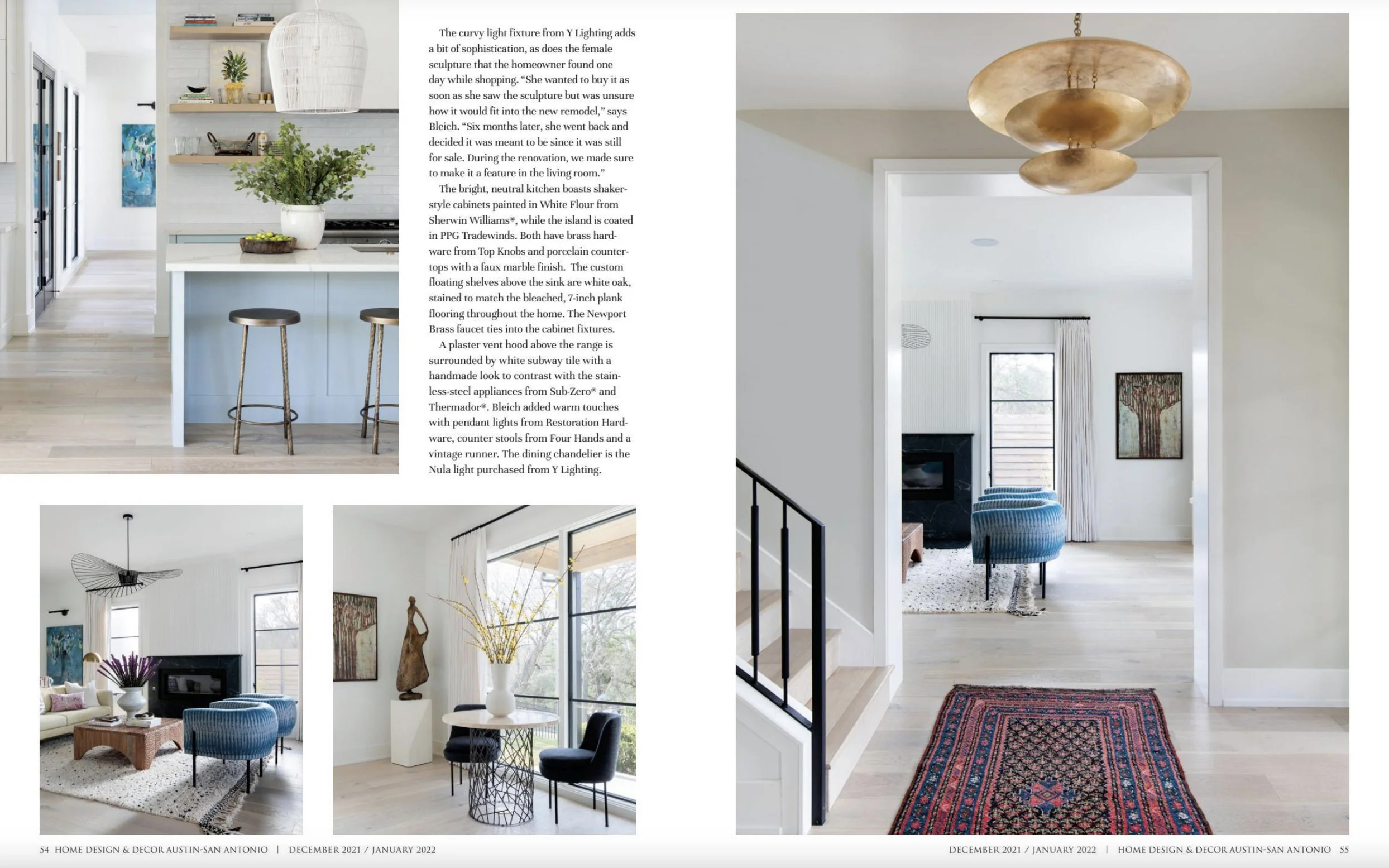Home Design & Decor Magazine tearsheet featuring Austin Texas Home by Ariel Bleich Design, photography by Avery Nicole Photography