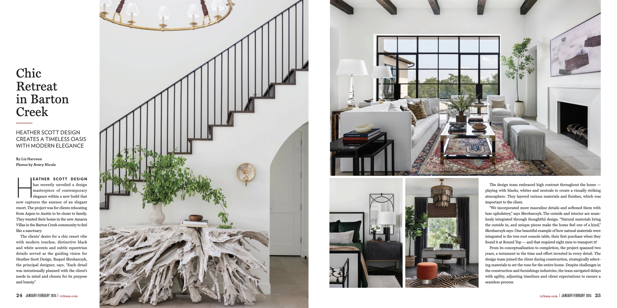 Tribeza Magazine 2024 tearsheet featuring Austin Home by Heather Scott Home & Design, photography by Avery Nicole Photography