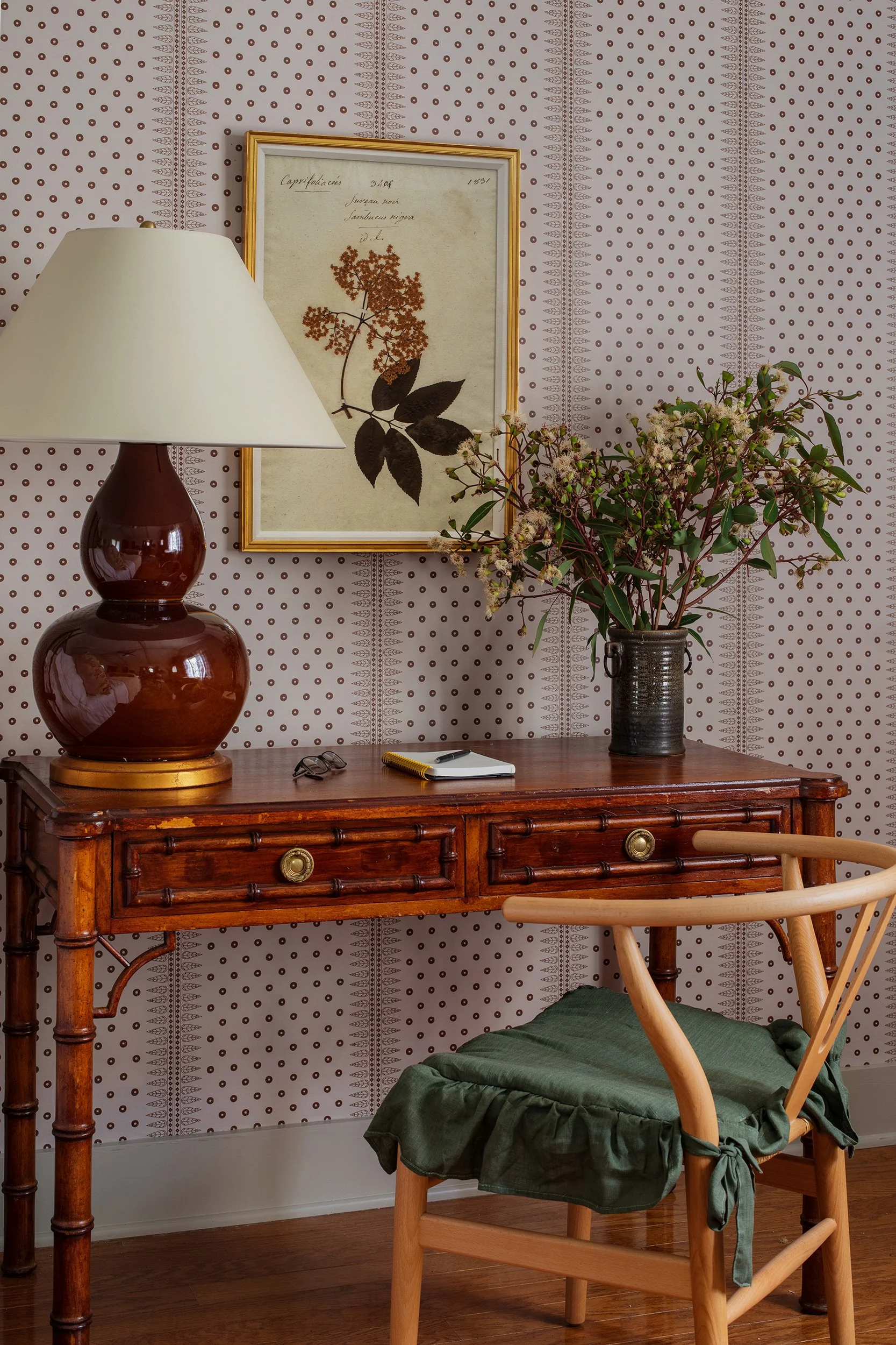 The Menagerie luxury boutique hotel the carriage house desk vignette by Sarah Stacey Interior Design. Photography by Avery Nicole Photography and located in Fredericksburg, Texas
