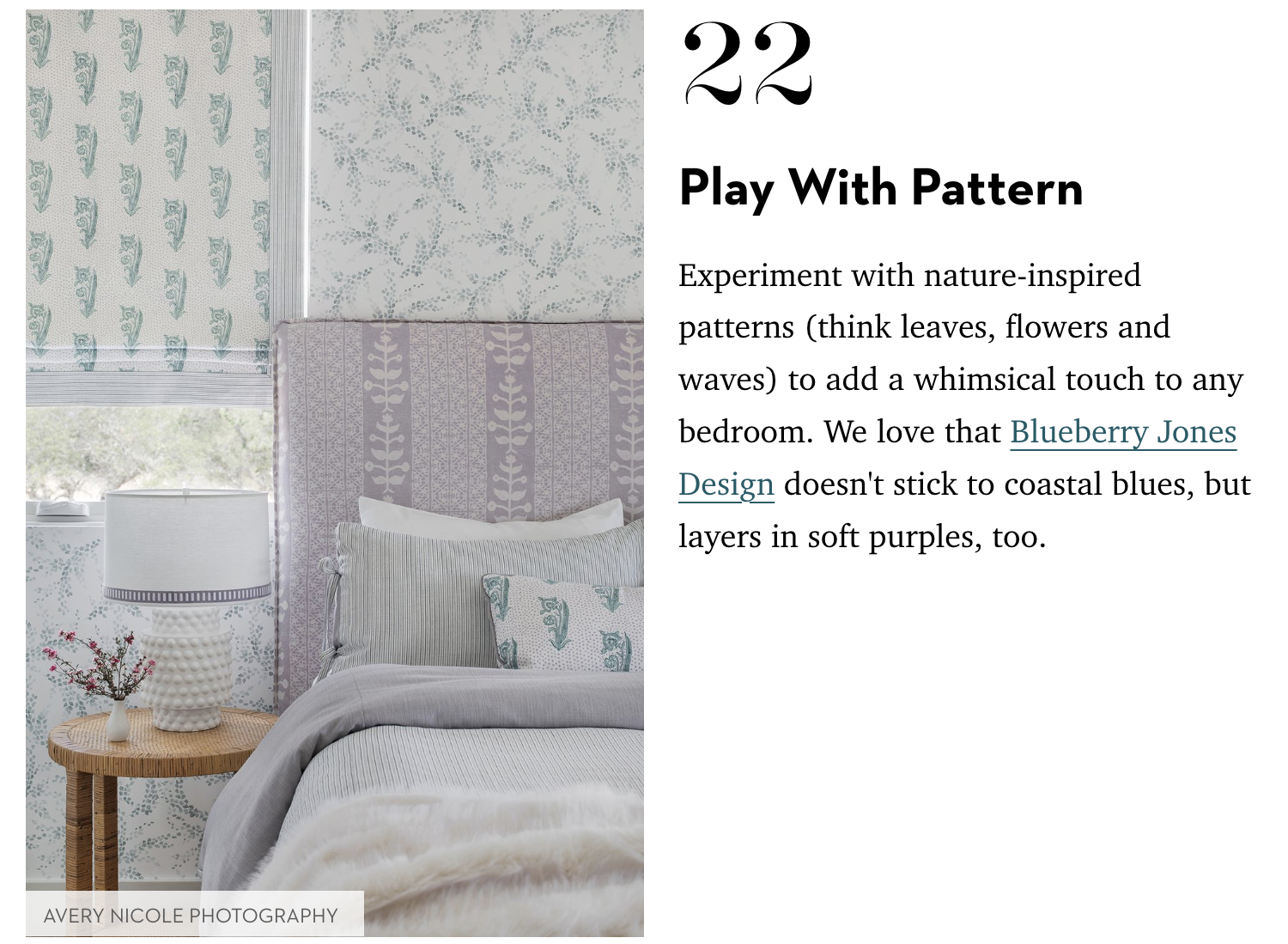 Good Housekeeping Magazine 2024 tearsheet featuring bedroom by Blueberry jones Design, Dripping Springs, Texas, photography by Avery Nicole Photography