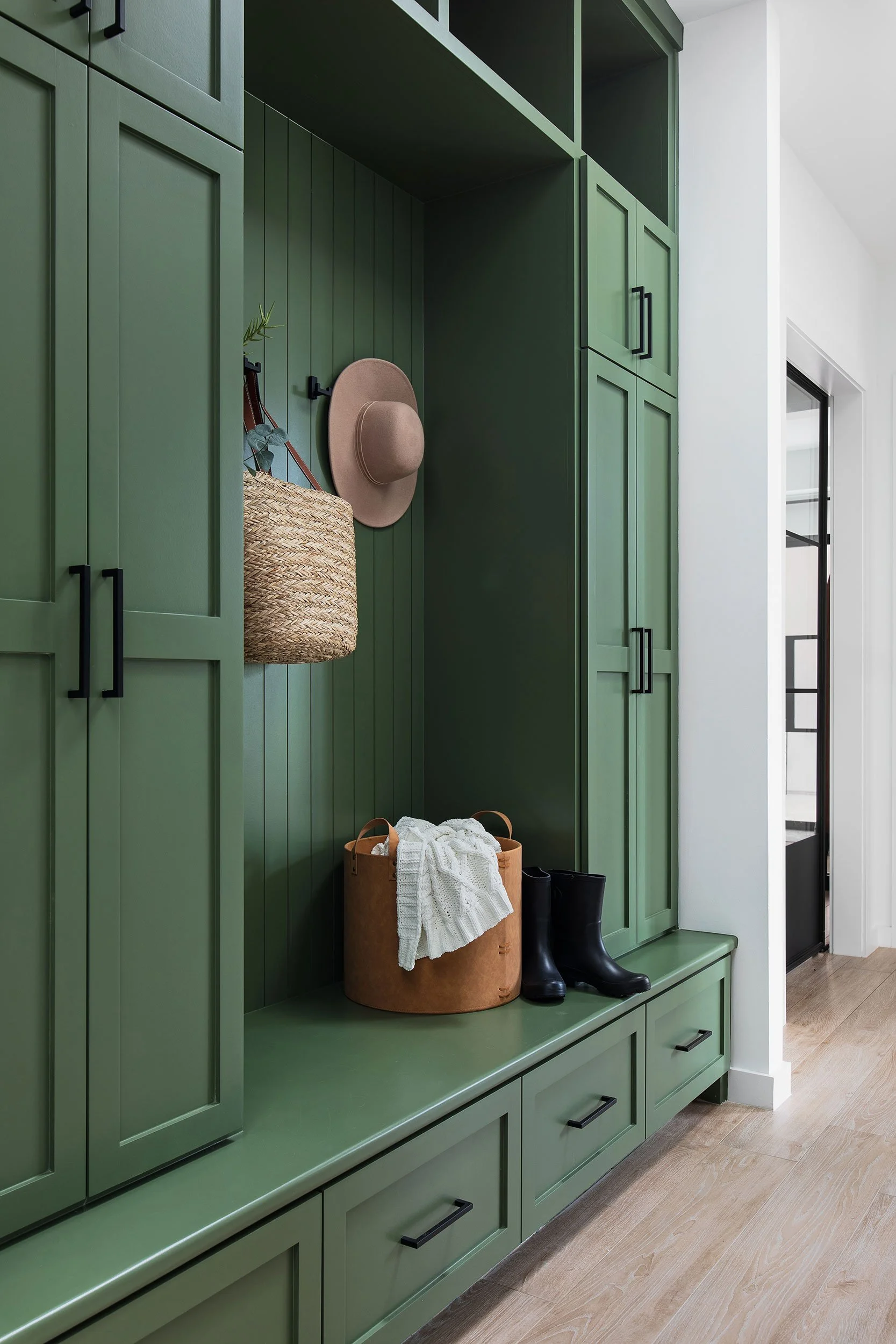Mudroom from the Barton Creek New Construction project, designed by Urbane Design, Austin Texas, photography by Avery Nicole Photography
