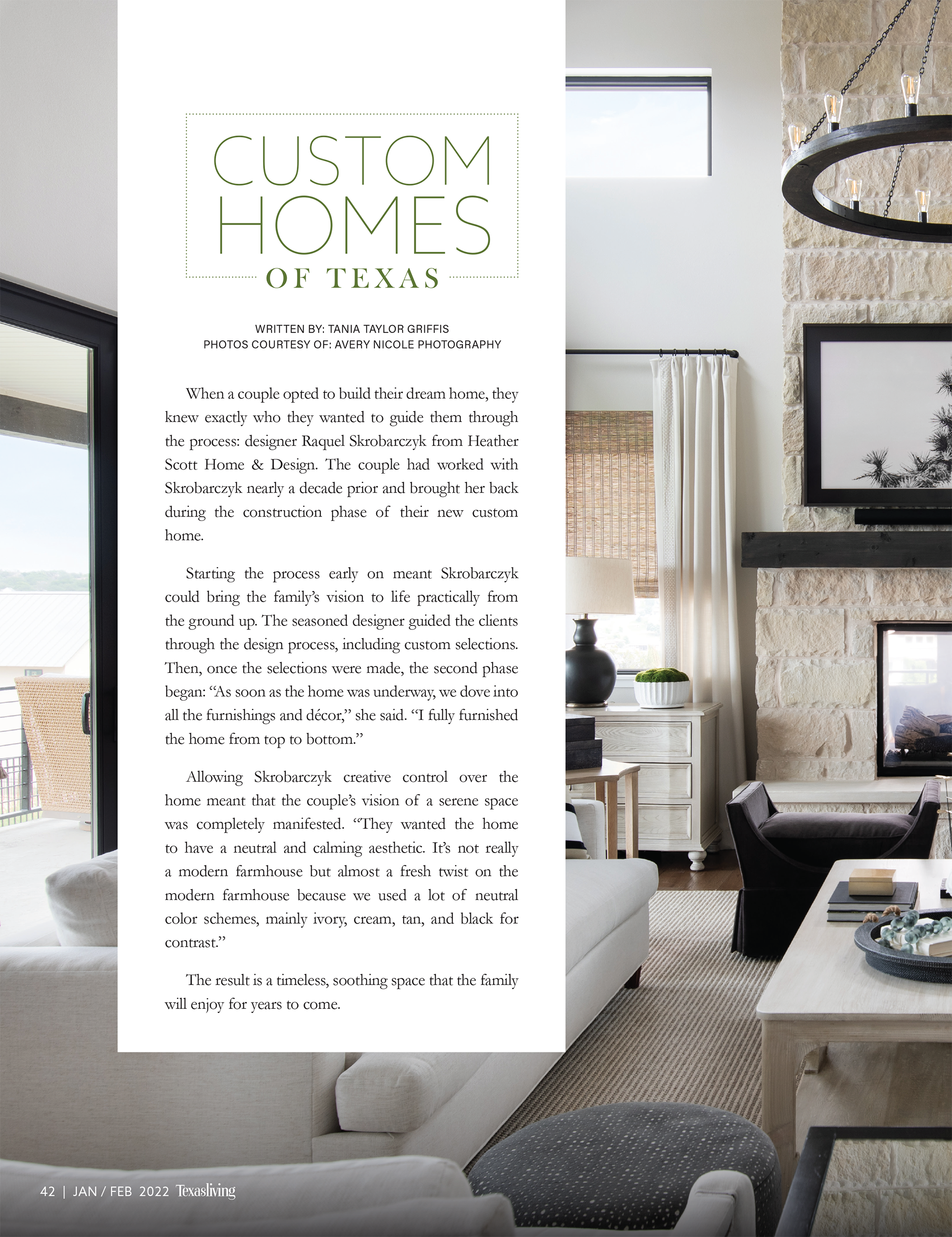 Texas Living Magazine tearsheet cover feature Austin Texas home by Heather Scott Home & Design, photography by Avery Nicole Photography