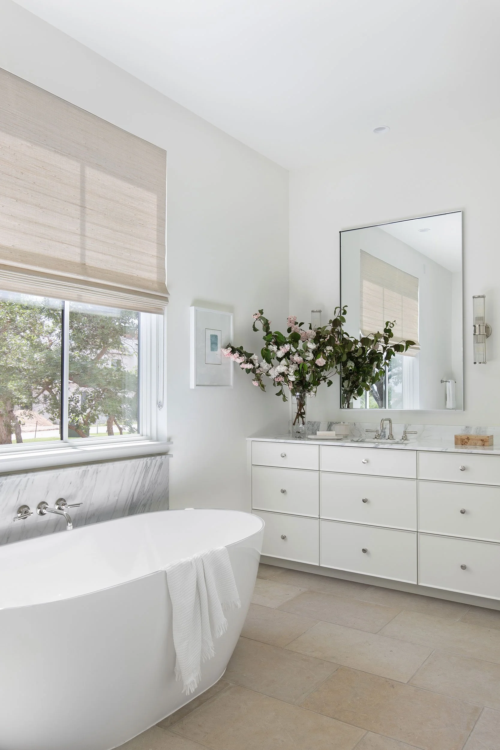Primary Bathroom from the Amarra Villas project, designed by Heather Scott Home & Design, Austin Texas, photography by Avery Nicole Photography