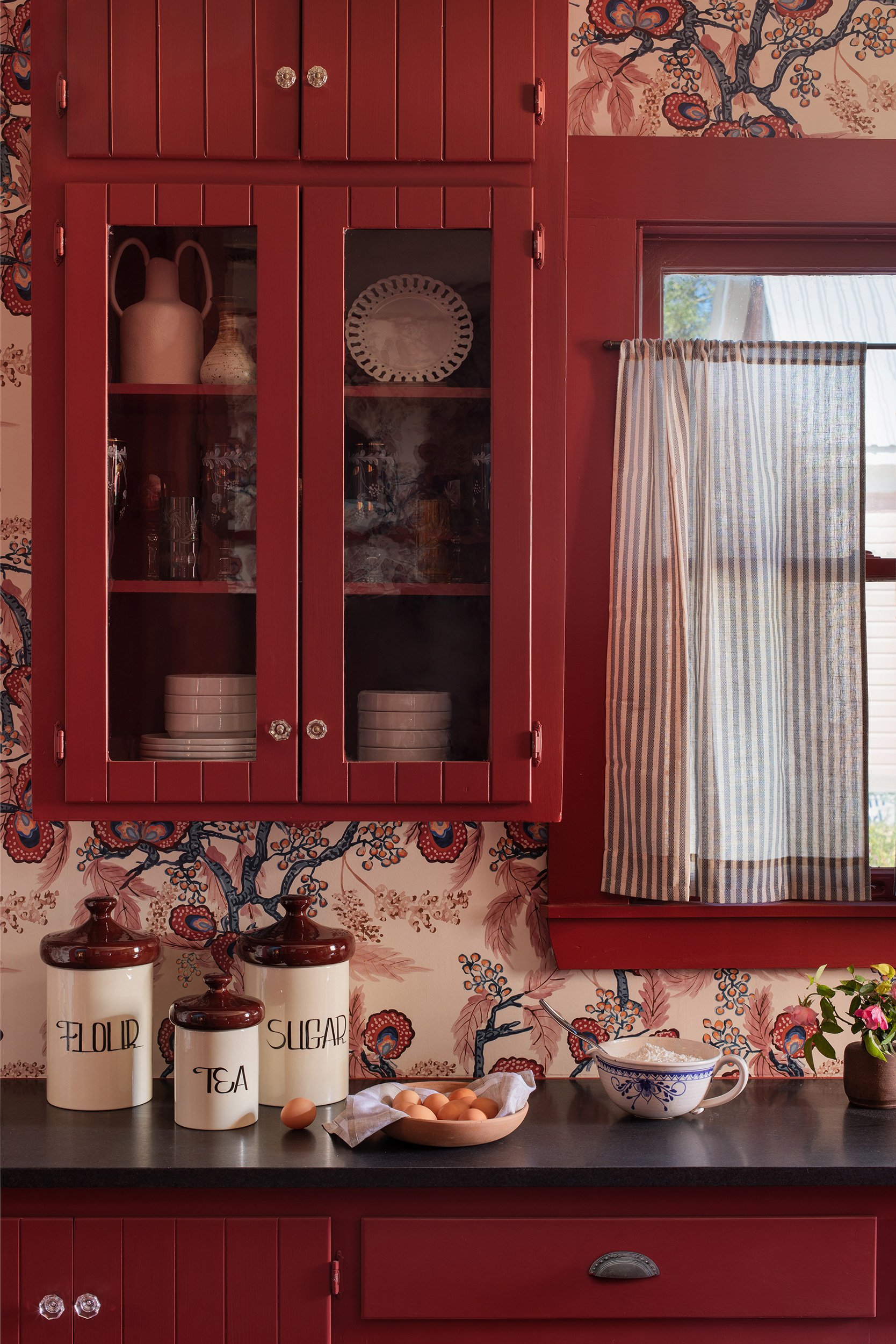 The Menagerie luxury boutique hotel the rapture mansion kitchen vignette design by Sarah Stacey Interior Design. Photography by Avery Nicole Photography and located in Fredericksburg, Texas
