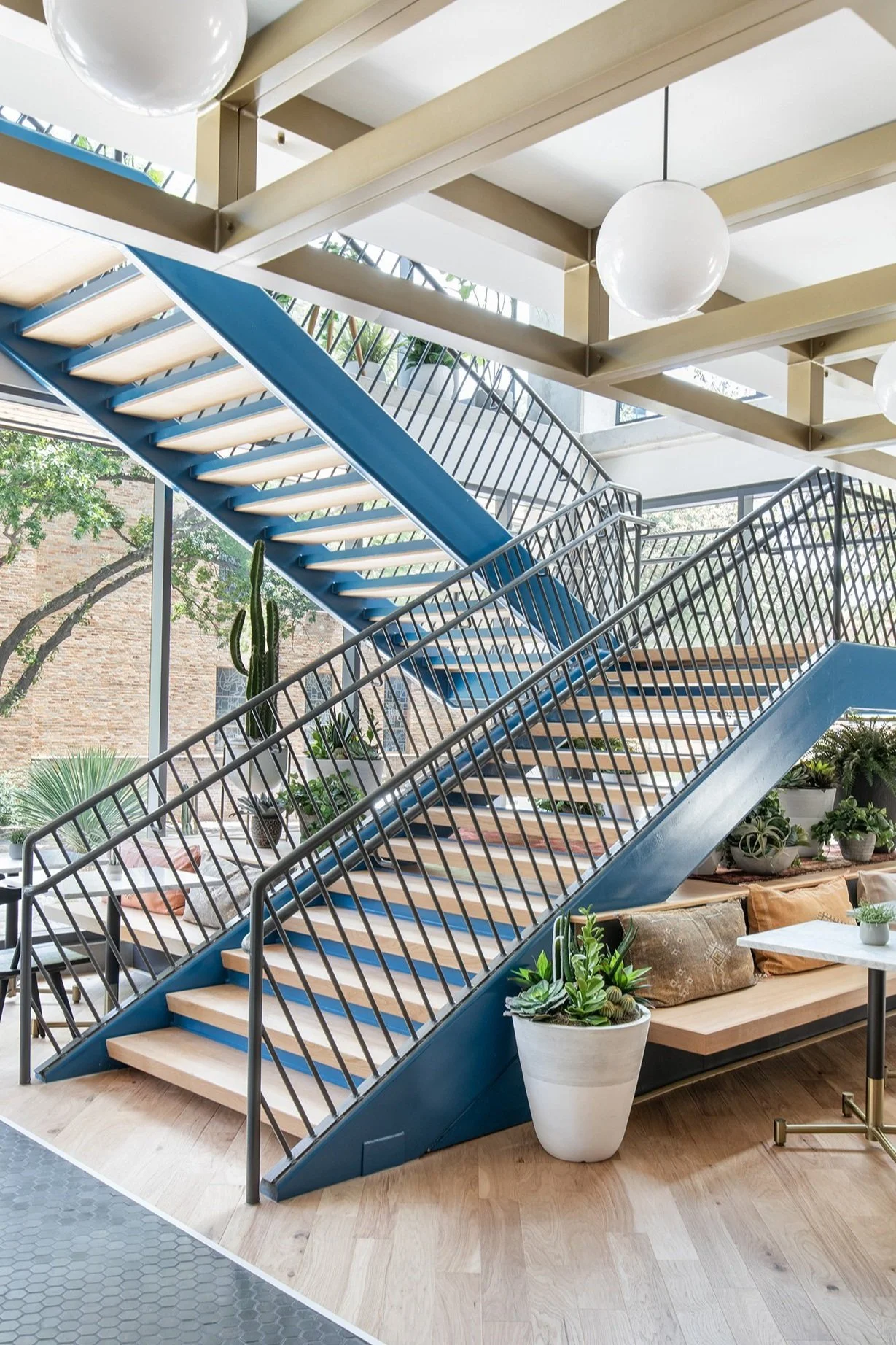 Stairs from the Moontower Student Housing designed by Chelsea Kloss with LV Collective, University of Texas at Austin, Austin Texas