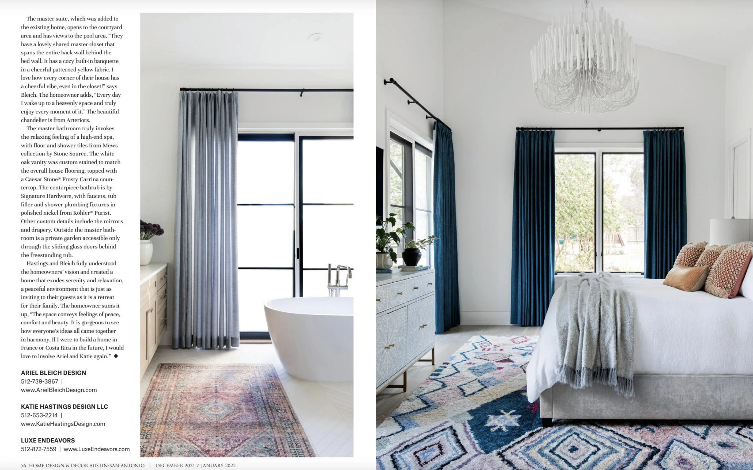 Home Design & Decor Magazine tearsheet featuring Austin Texas Home by Ariel Bleich Design, photography by Avery Nicole Photography