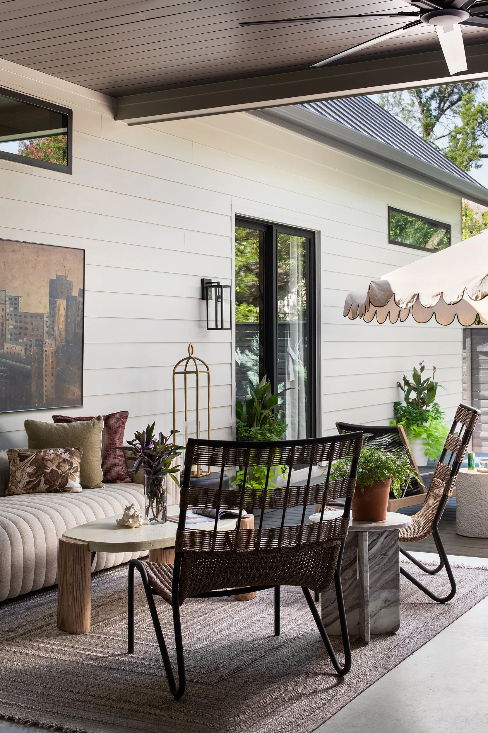 Bamford residence back exterior patio interior design by Spaces Designed, residential photography by Avery Nicole Photography and located in Austin, Texas