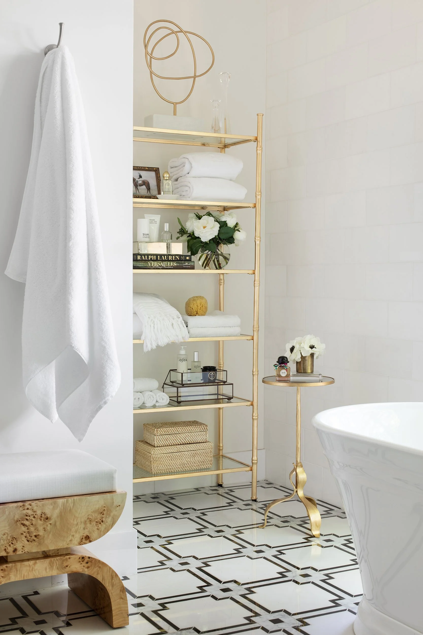 Primary bathroom vignette from Classic Casa designed by Heather Scott Home & Design, Austin Texas, photography by Avery Nicole Photography