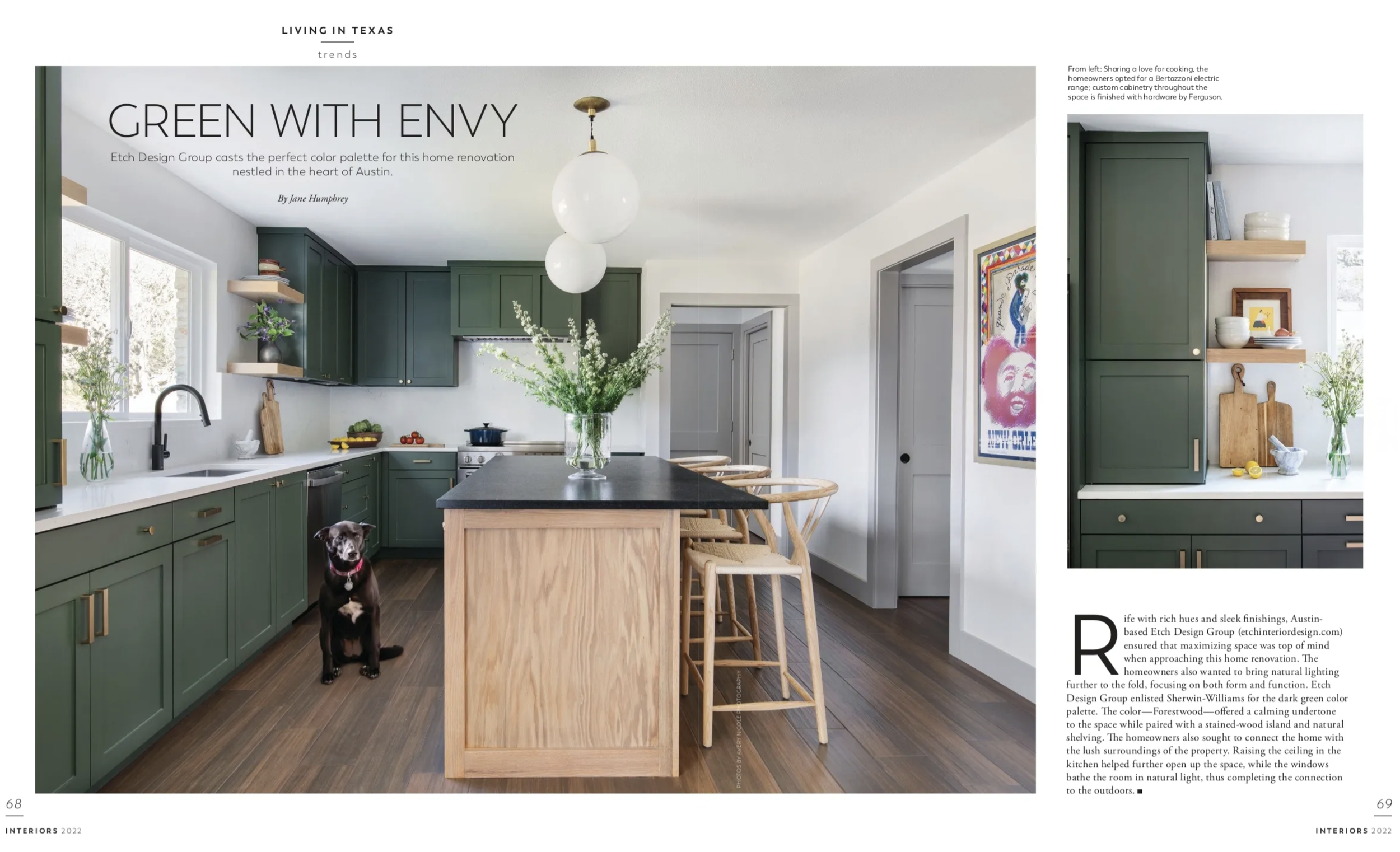 Modern Luxury Interiors Magazine tearsheet featuring Austin, Texas home by Etch Design Group, photography by Avery Nicole Photography