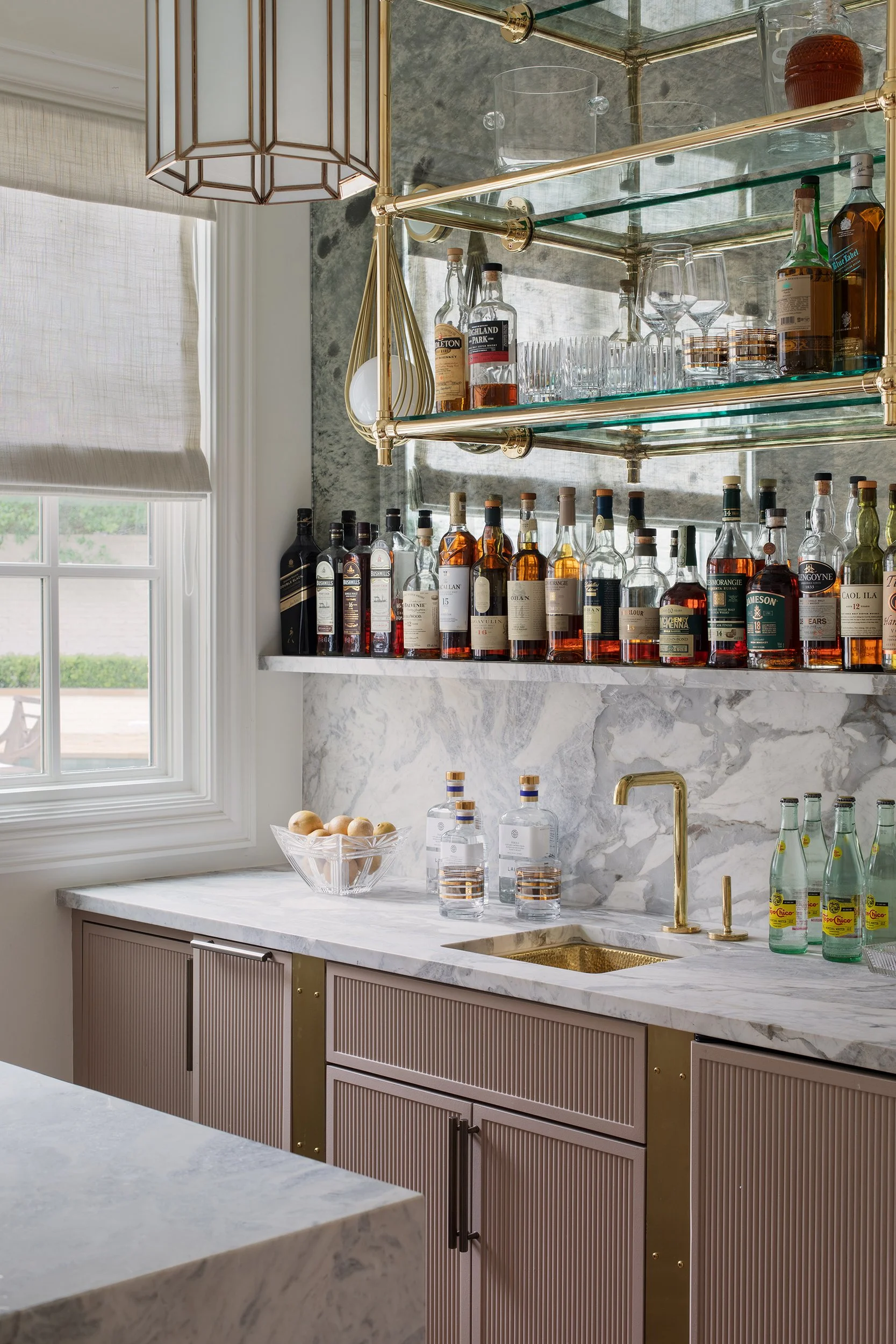 Lake Austin estate bar vignette interior design by The Pankonien Group, residential photography by Avery Nicole Photography and located Austin, TX
