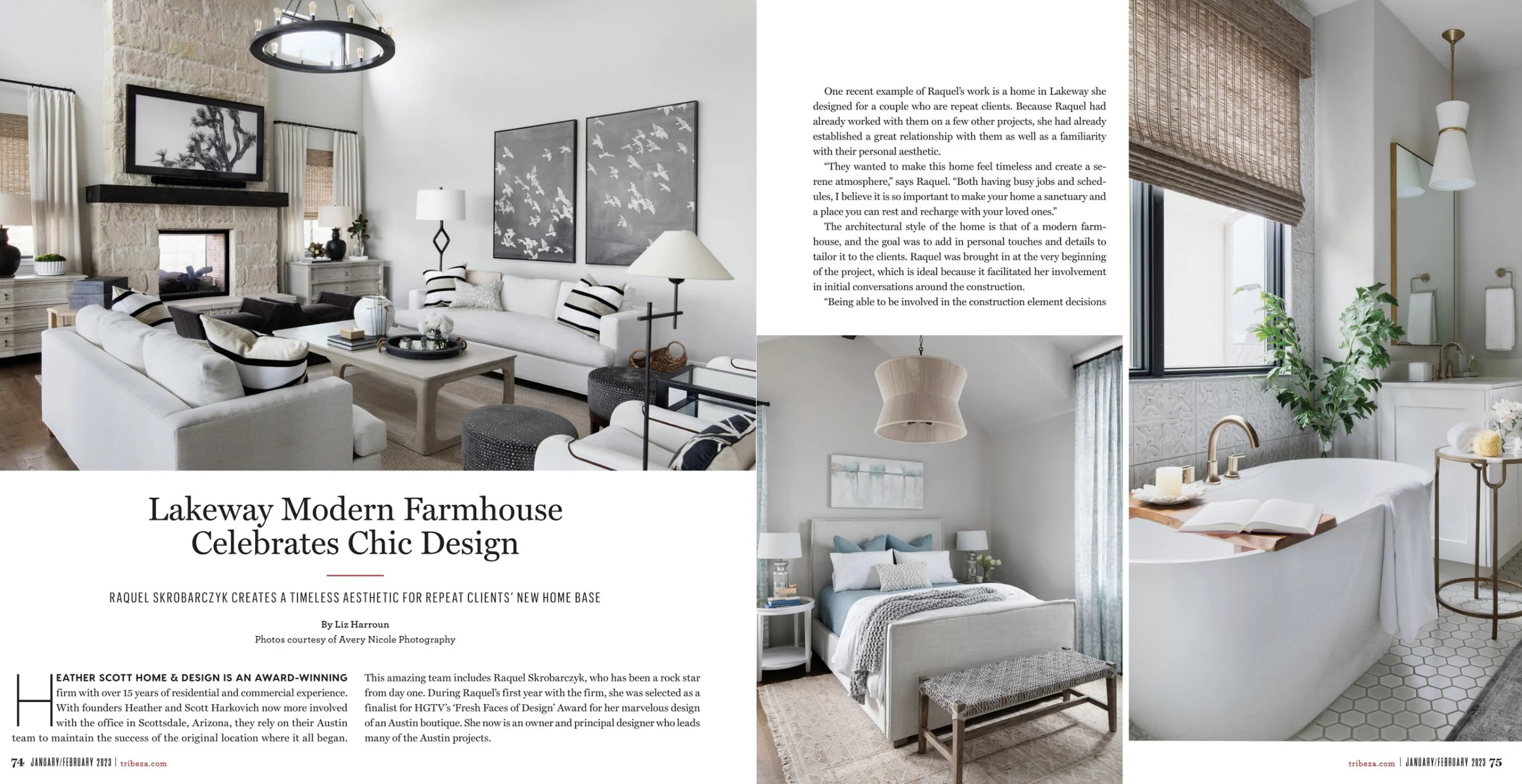 Tribeza Interiors Magazine tearsheet featuring Austin, Texas home by Heather Scott Home & Design, photography by Avery Nicole Photography