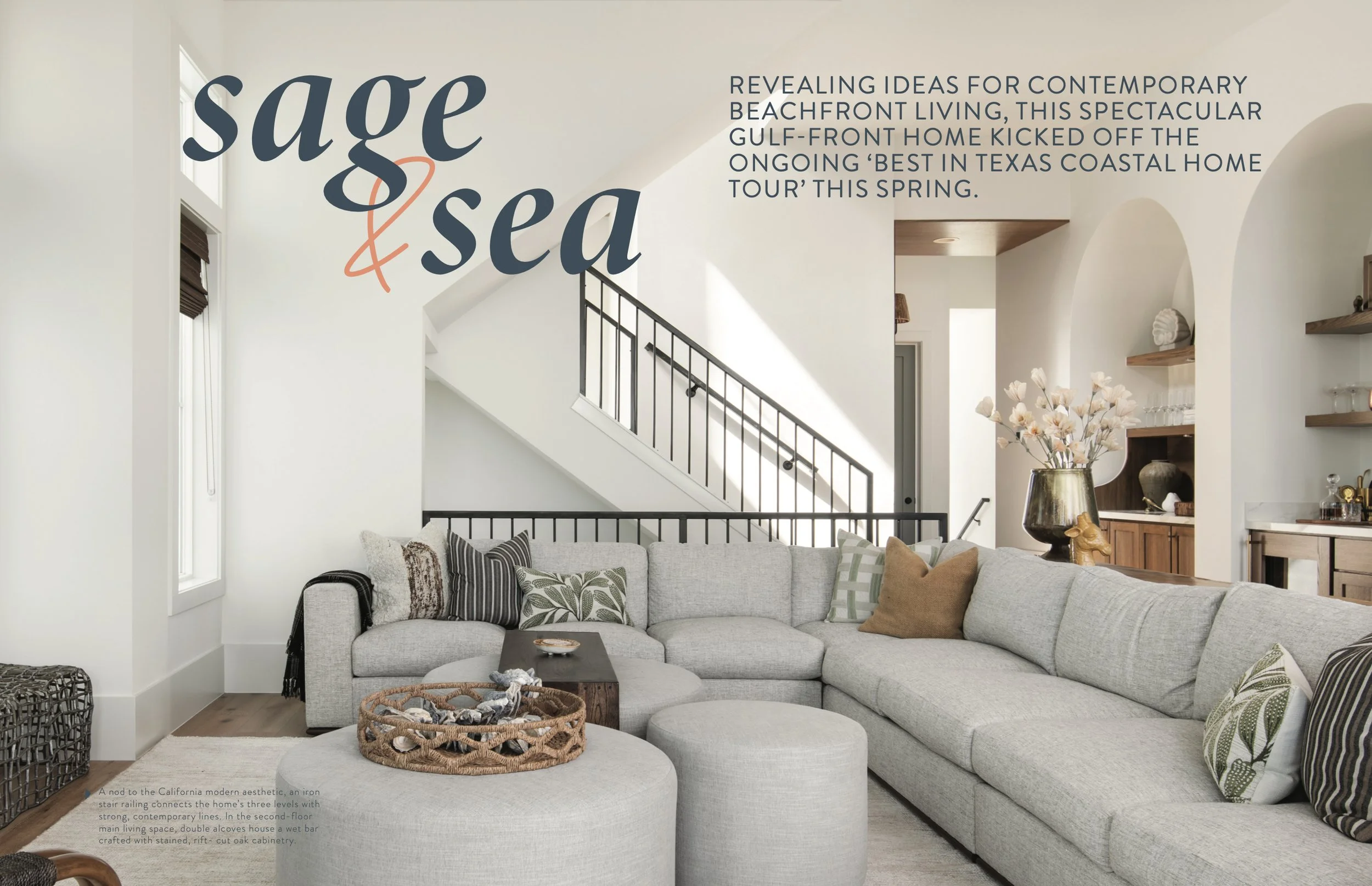 Cinnamon Shore Magazine tearsheet summer 2025 featuring Sage and Sea home by Sol Design, Port Aransas, Texas, photography by Avery Nicole Photography