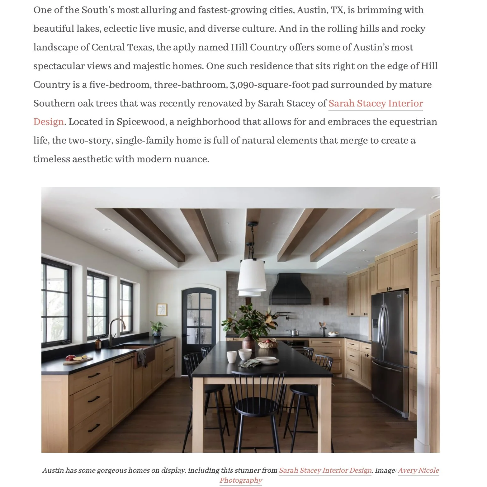 StyleBlueprint tearsheet 2021 featuring Austin, Texas kitchen by Sarah Stacey Interior Design, photography by Avery Nicole Photography