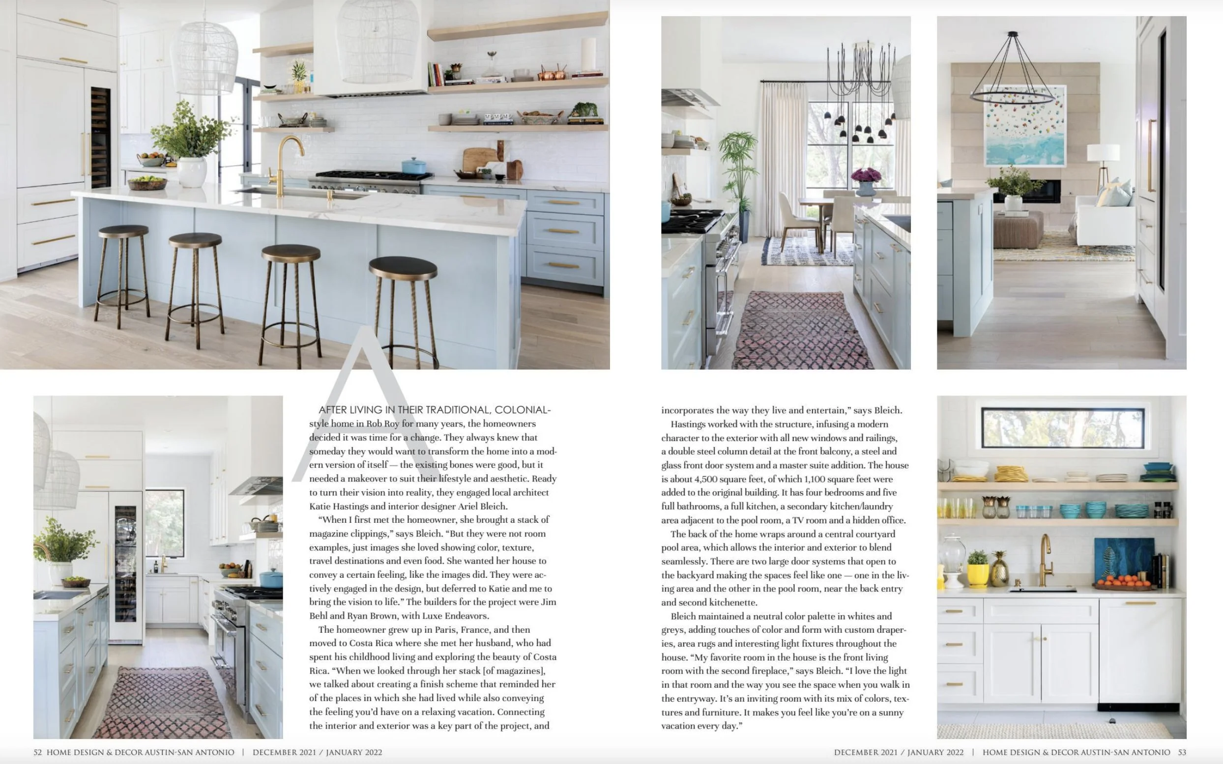 Home Design & Decor Magazine tearsheet featuring Austin Texas Home by Ariel Bleich Design, photography by Avery Nicole Photography