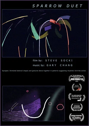 Sparrow Duet Steve Socki Animated abstract shapes and gestures dance together in patterns suggesting ritualistic, bird-like action.