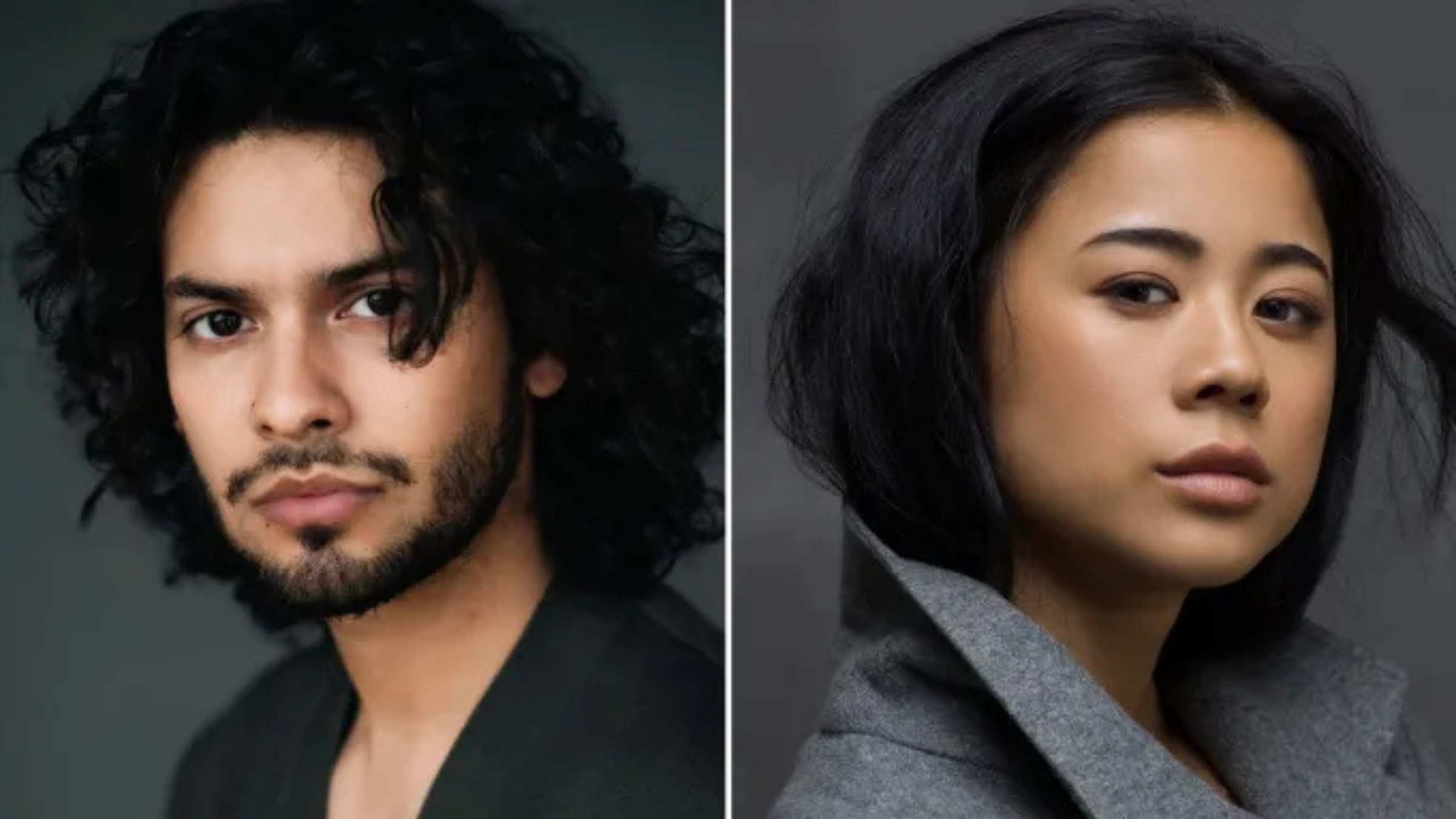 Two headshots side by side; the person on the left has curly hair and a black shirt, the person on the right has straight hair and a gray coat.