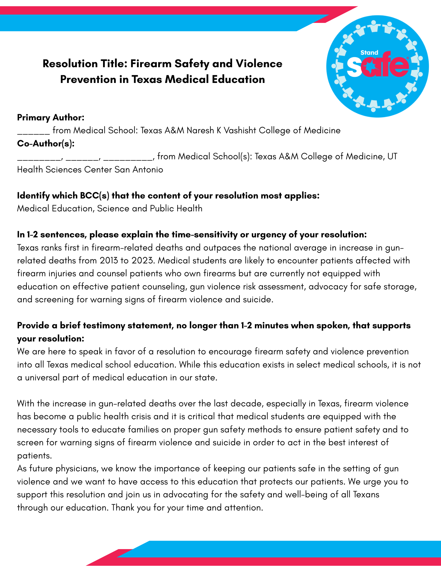 Resolution Firearm Safety and Violence Prevention in Texas Medical Education.png