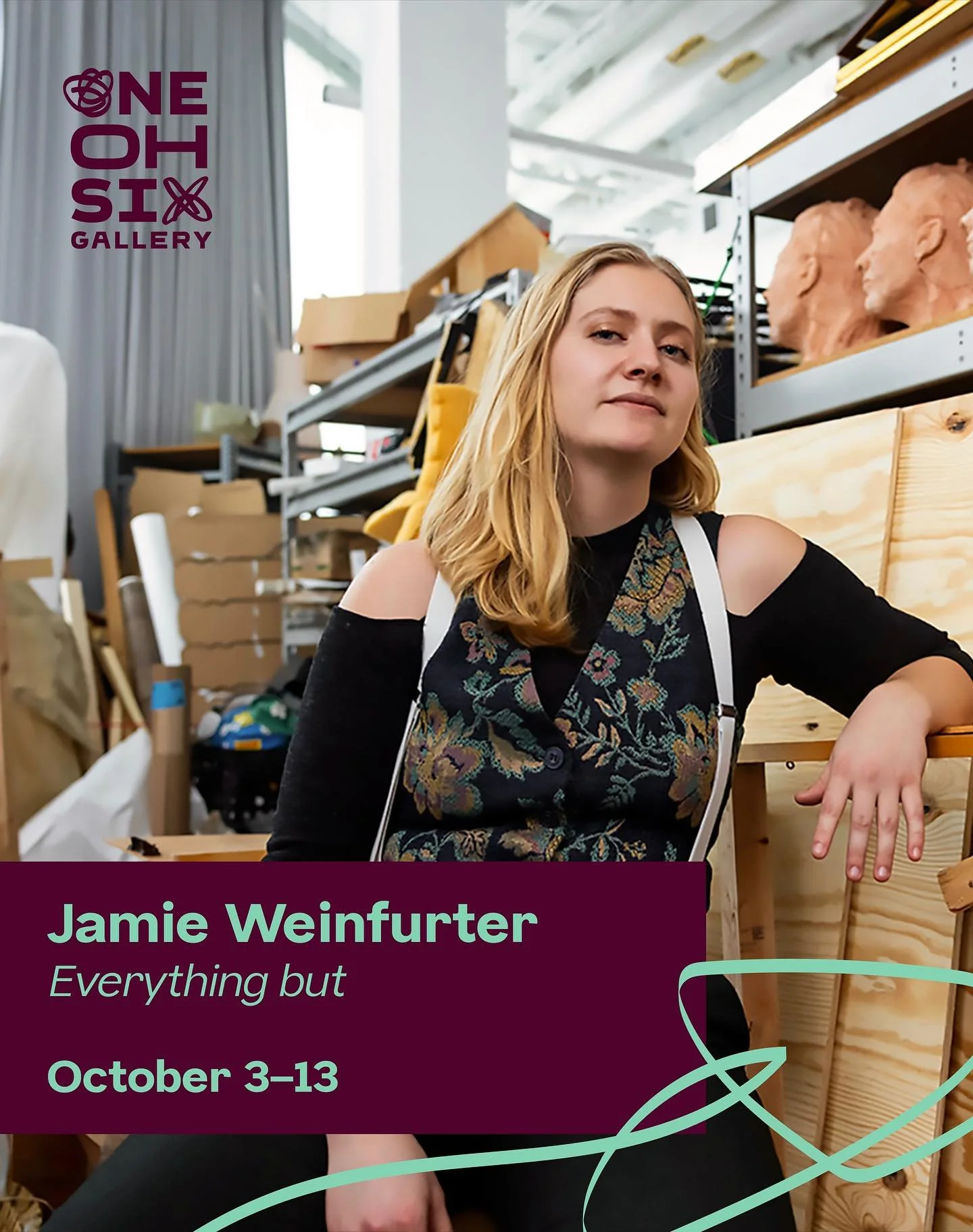 We&rsquo;re excited to welcome Jamie Weinfurter to the 𝗢𝗻𝗲 𝗢𝗵 𝗦𝗶𝘅 𝗚𝗮𝗹𝗹𝗲𝗿𝘆 for October&rsquo;s First Friday Art Walk. Her exhibition &ldquo;Everything but&rdquo; will mix sculpture, furniture, fabric, risograph prints, cement and more i