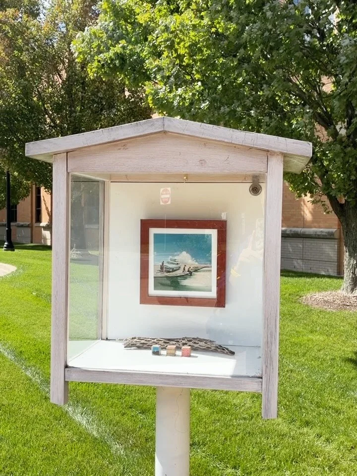 Presenting our newest Artpost artist, David Ruggeri! @d____r_______ . He has placed five mixed media collages in our downtown Artposts for his exhibition &ldquo;Canap&egrave;s.&rdquo; A Grand Rapids resident, David crafted each piece around his memor